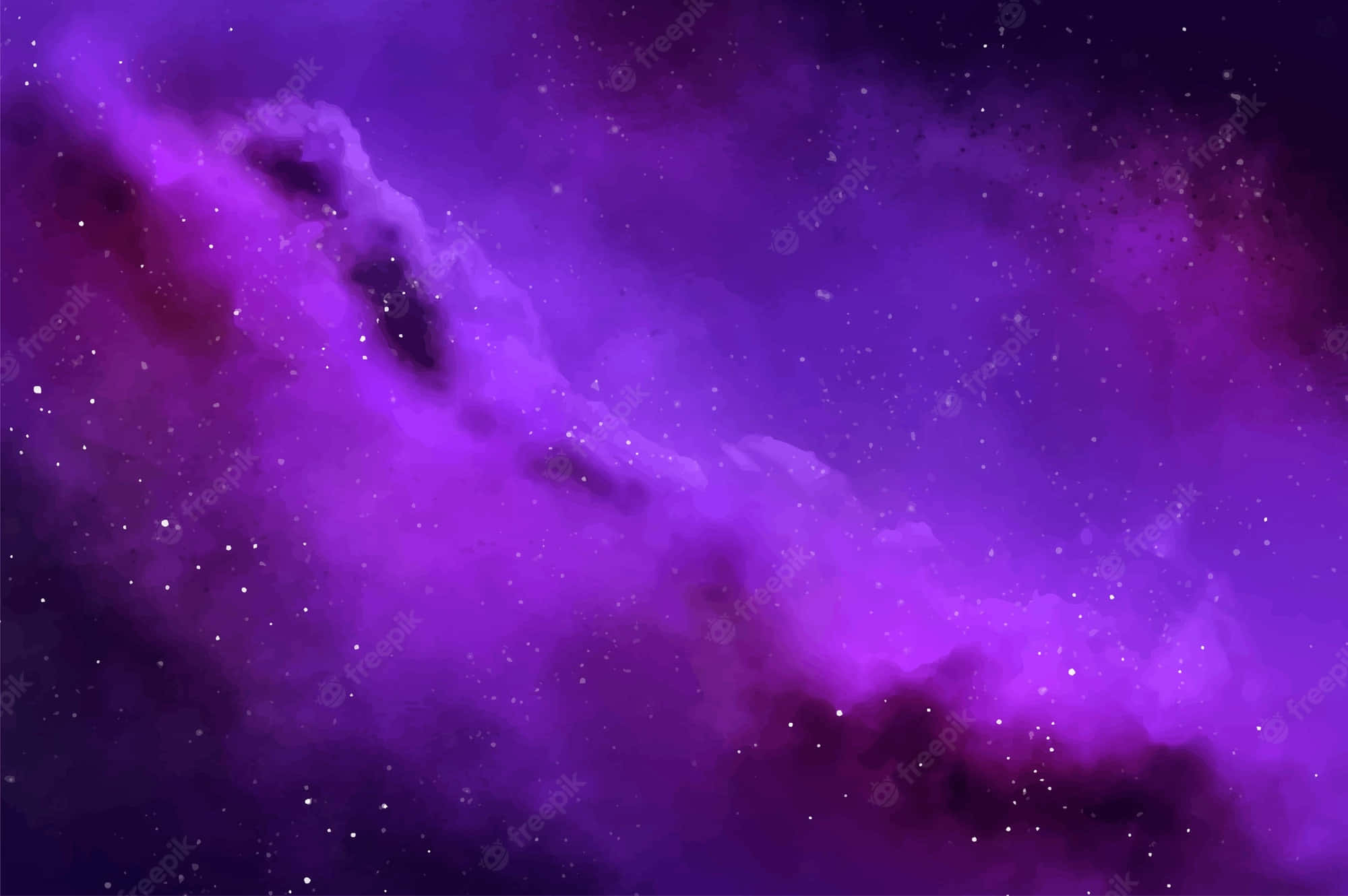 Purple Texture 桌布 壁紙 — 充滿活力的紫色宇宙星雲，在深空中閃爍著星星和旋轉的宇宙塵埃。