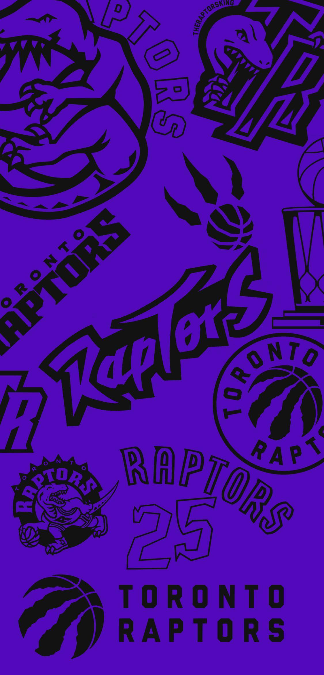 Raptors 桌布 壁紙 — 充滿活力的紫色桌布，以粗黑線條呈現多倫多暴龍隊標誌和球隊圖案。