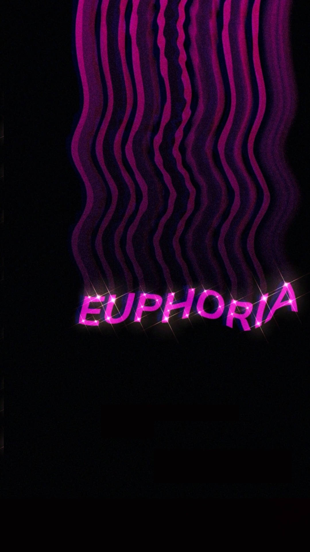 愉悅 桌布 壁紙 — 充滿活力的紫色波浪線在黑色背景上層疊，EUPHORIA 一詞以閃閃發光的粉紅色字母發光。