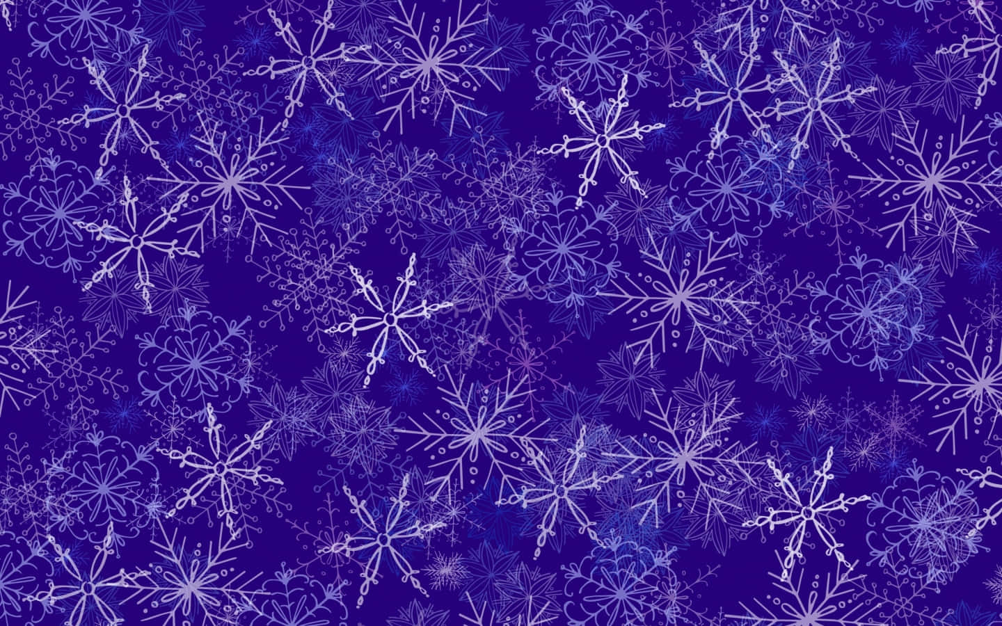雪花 桌布 壁紙 — 充滿活力的紫色背景，飾有各種大小和設計的複雜白色雪花圖案。
