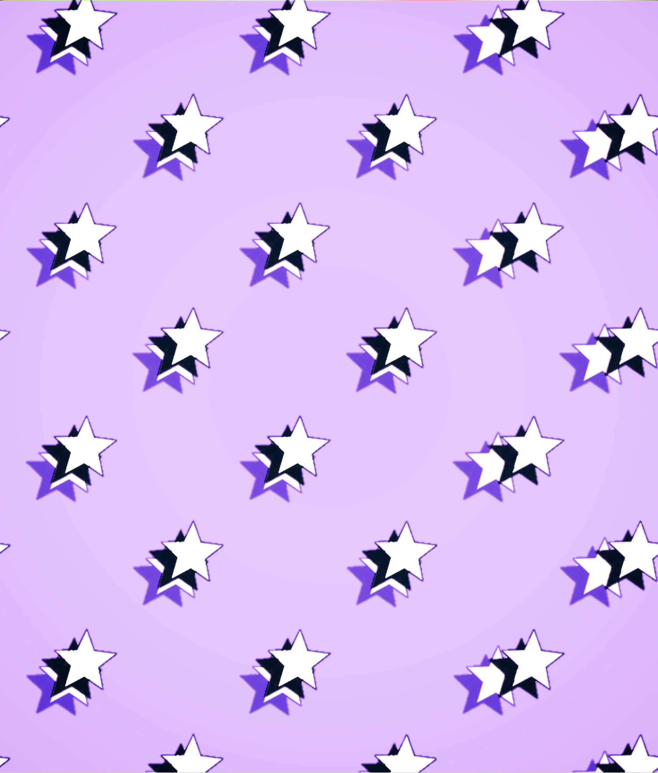 Purple Star 桌布 壁紙 — 充滿活力的紫色背景，點綴著散落的白色星星，在俏皮的數位圖案中投下深色陰影。