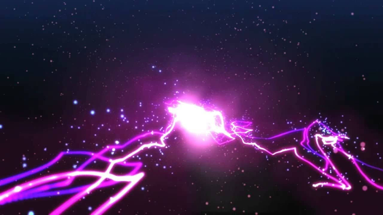 Light 桌布 壁紙 — 充滿活力的紫色閃電在繁星點點的宇宙虛空中劈啪作響，伴隨著光芒四射的中心爆炸。