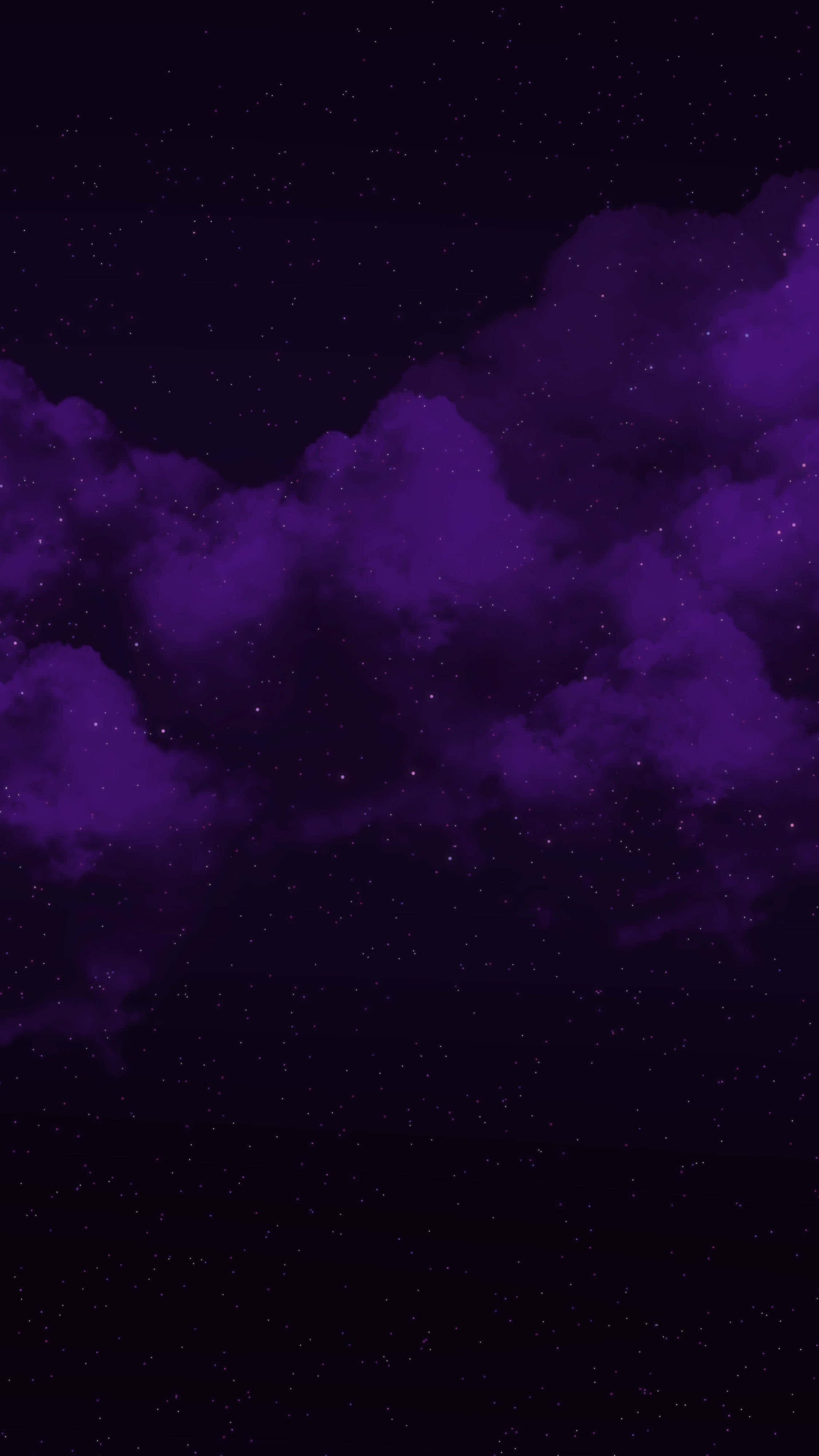 Purple Phone 桌布 壁紙 — 充滿活力的紫色雲彩在閃爍著宇宙奧秘的星空夜空中飄移。