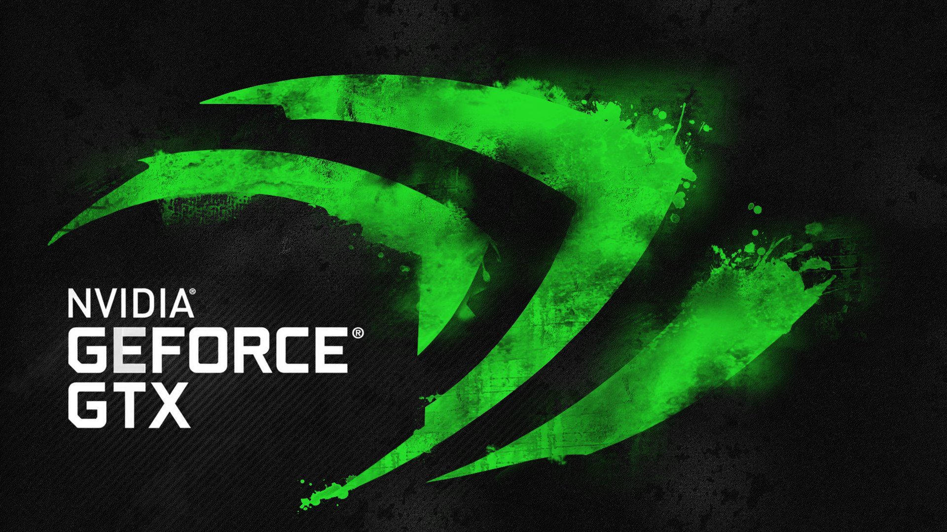 筆電 桌布 壁紙 — 充滿活力的綠色NVIDIA GeForce GTX標誌在紋理黑色背景上動態飛濺。