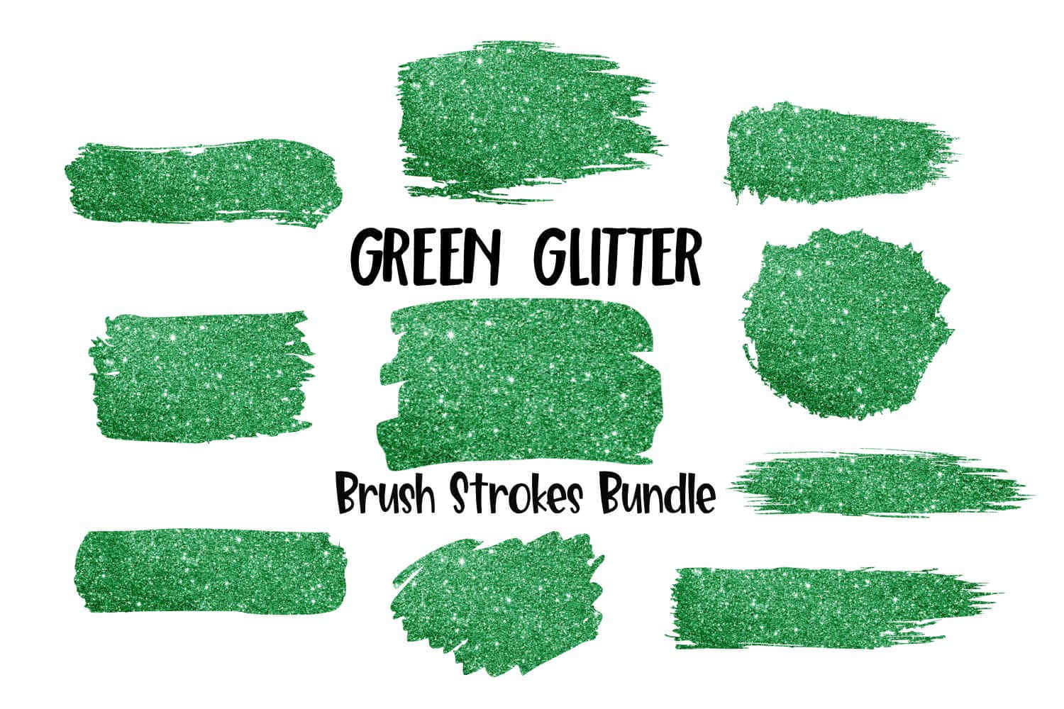 Green Glitter 桌布 壁紙 — 充滿活力的綠色亮粉筆觸，以各種形狀和大小呈現於潔淨的白色背景上。