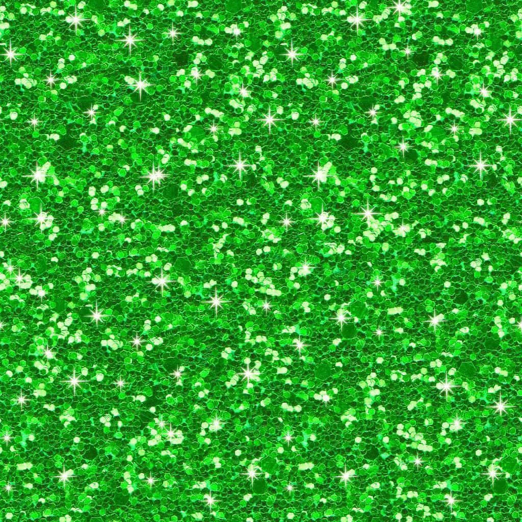 Green Glitter 桌布 壁紙 — 充滿活力的綠色亮粉紋理，表面散落著閃爍的白色星星。