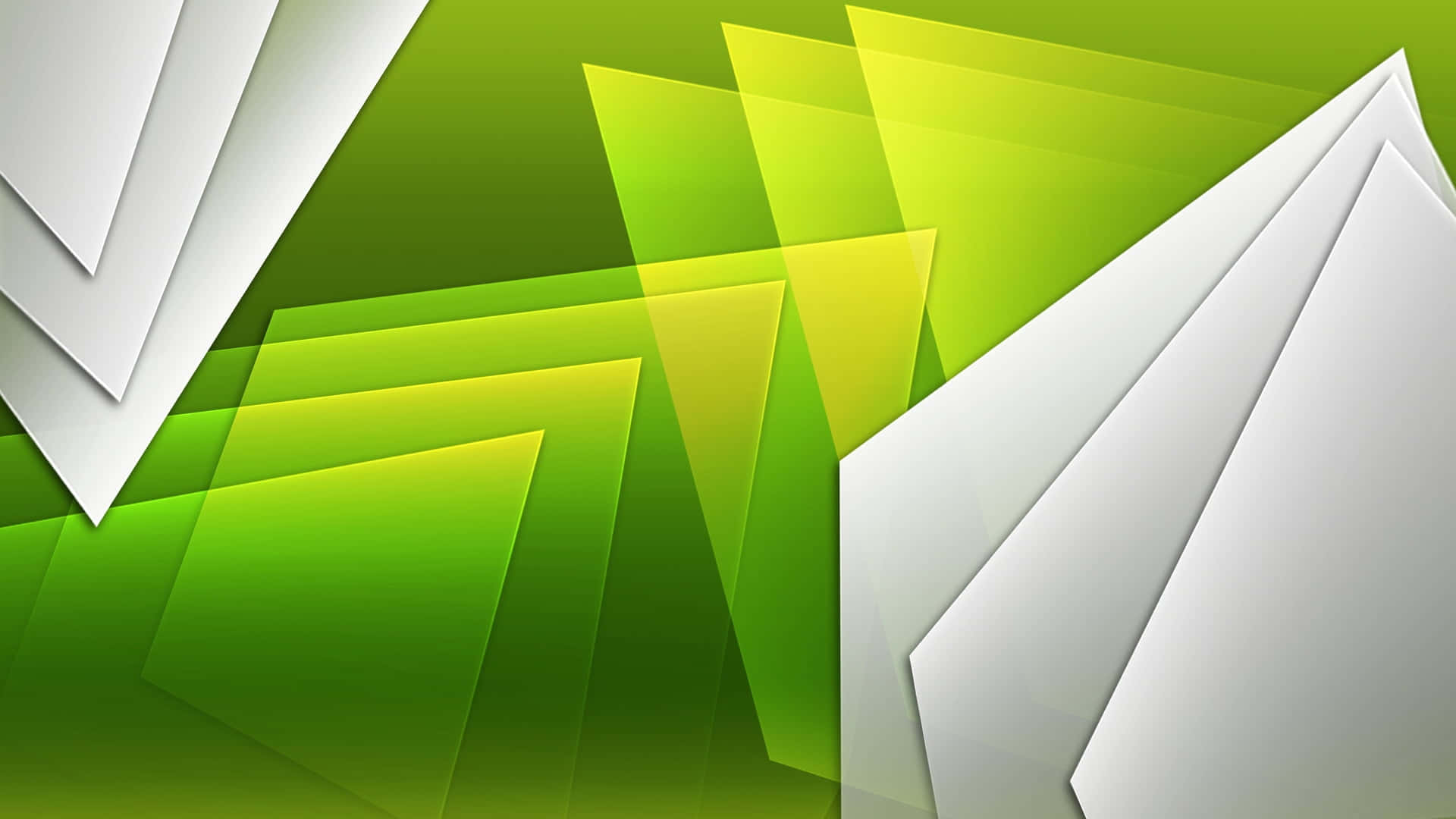 Green Geometric 桌布 壁紙 — 充滿活力的綠色和白色幾何形狀，以柔和的漸變和清晰的線條分層在動態的抽象構圖中。