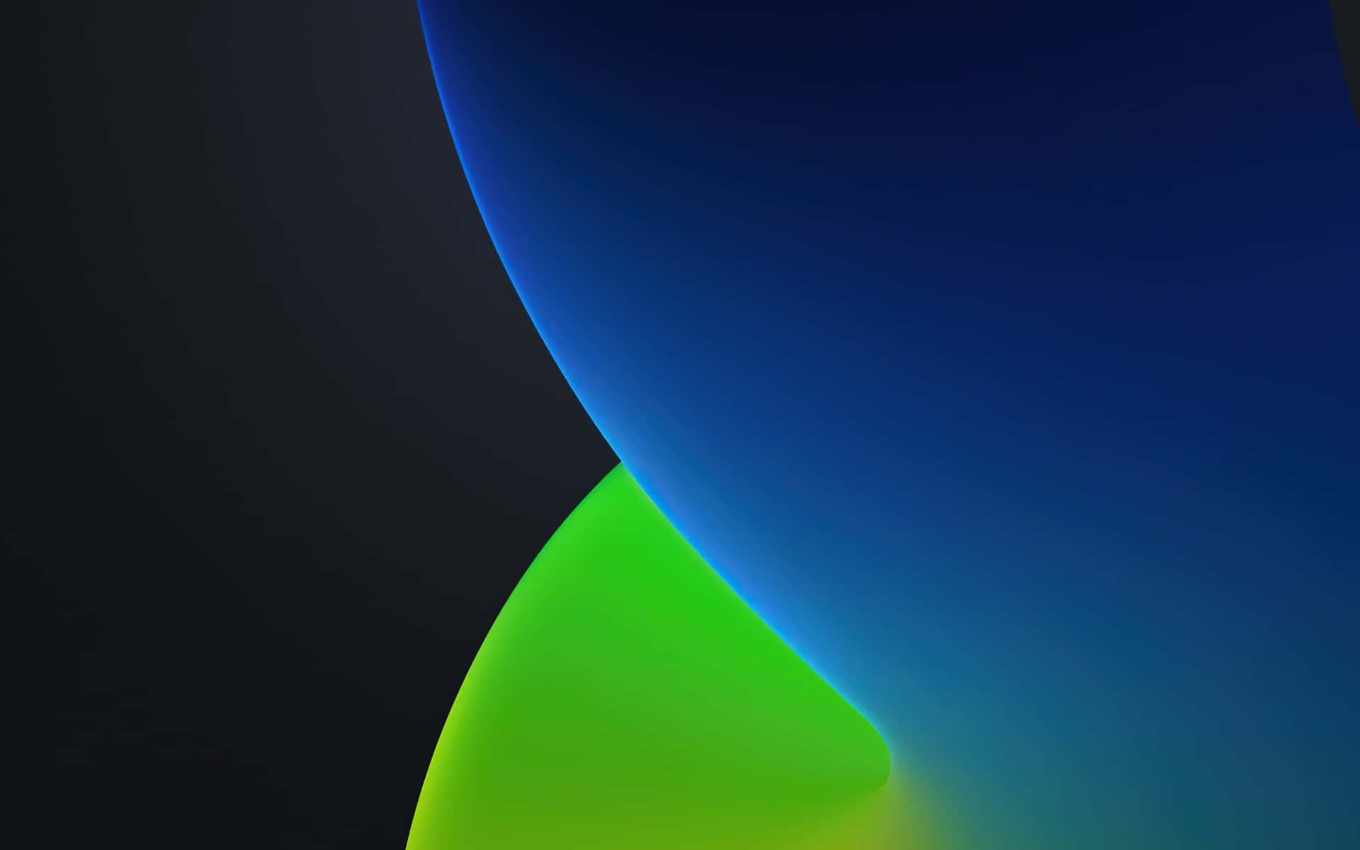 Blue And Green 桌布 壁紙 — 充滿活力的綠色和藍色彎曲漸層在深色背景上流動，形成時尚的數位抽象構圖。