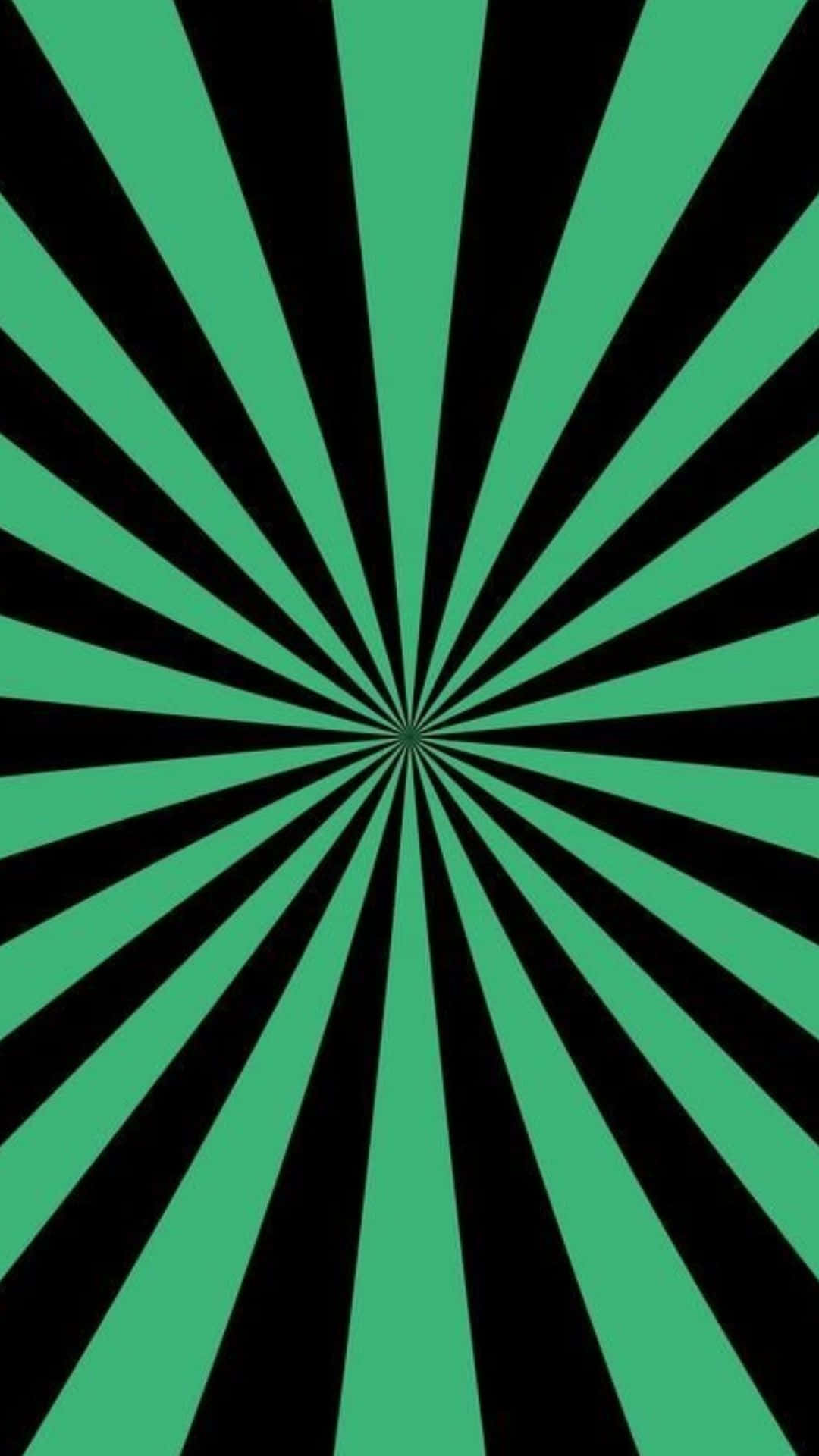 Radial 桌布 壁紙 — 充滿活力的綠色和黑色放射狀條紋在中心點匯聚，營造出動態的視錯覺。