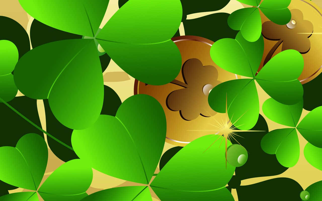 St Patrick's Day 桌布 壁紙 — 充滿活力的綠色四葉草和閃閃發光的金幣營造出節日氣氛的聖派翠克節圖案。