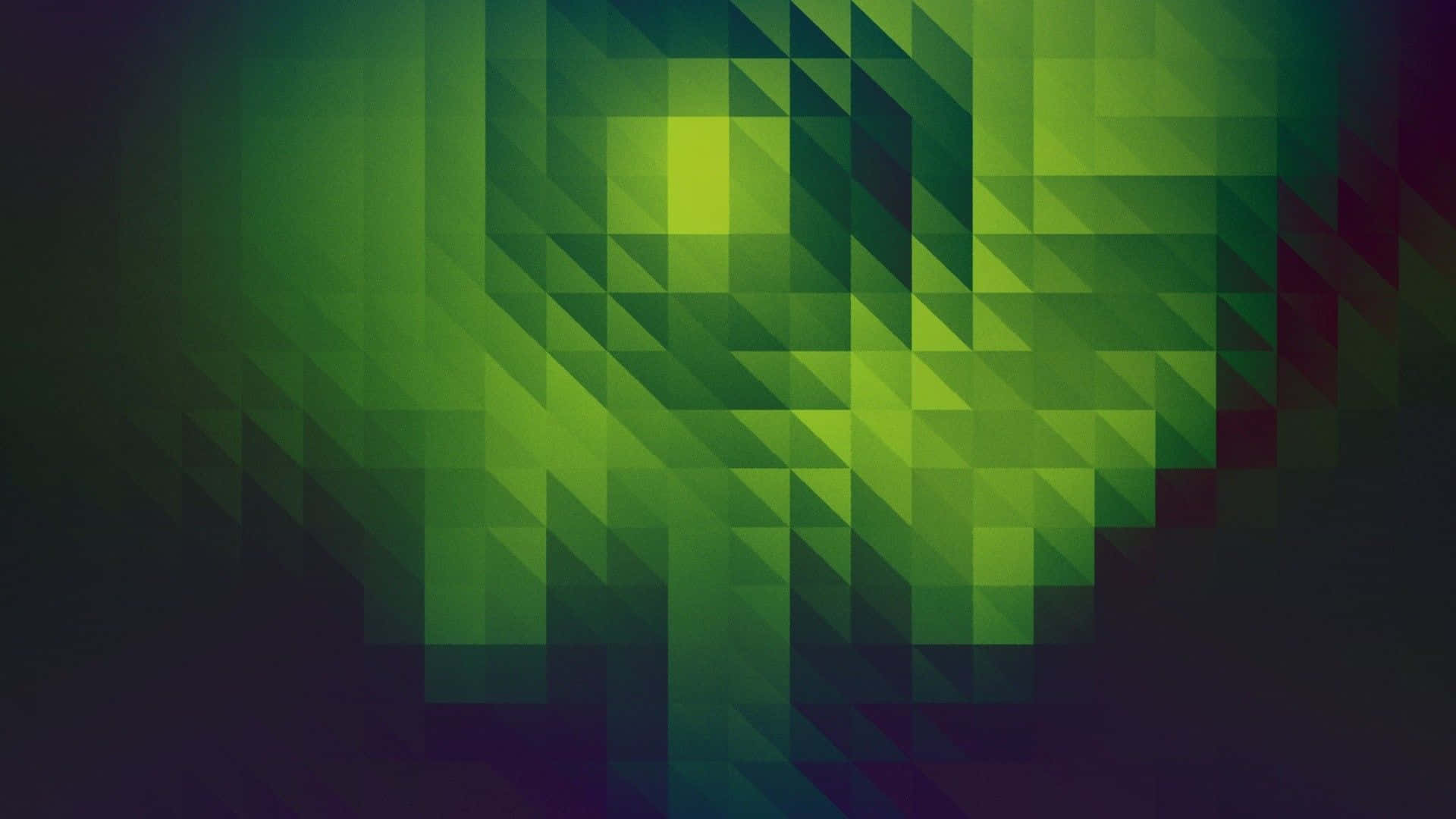 Abstract Green 桌布 壁紙 — 充滿活力的綠色幾何形狀在深色漸變背景上形成發光的抽象圖案。