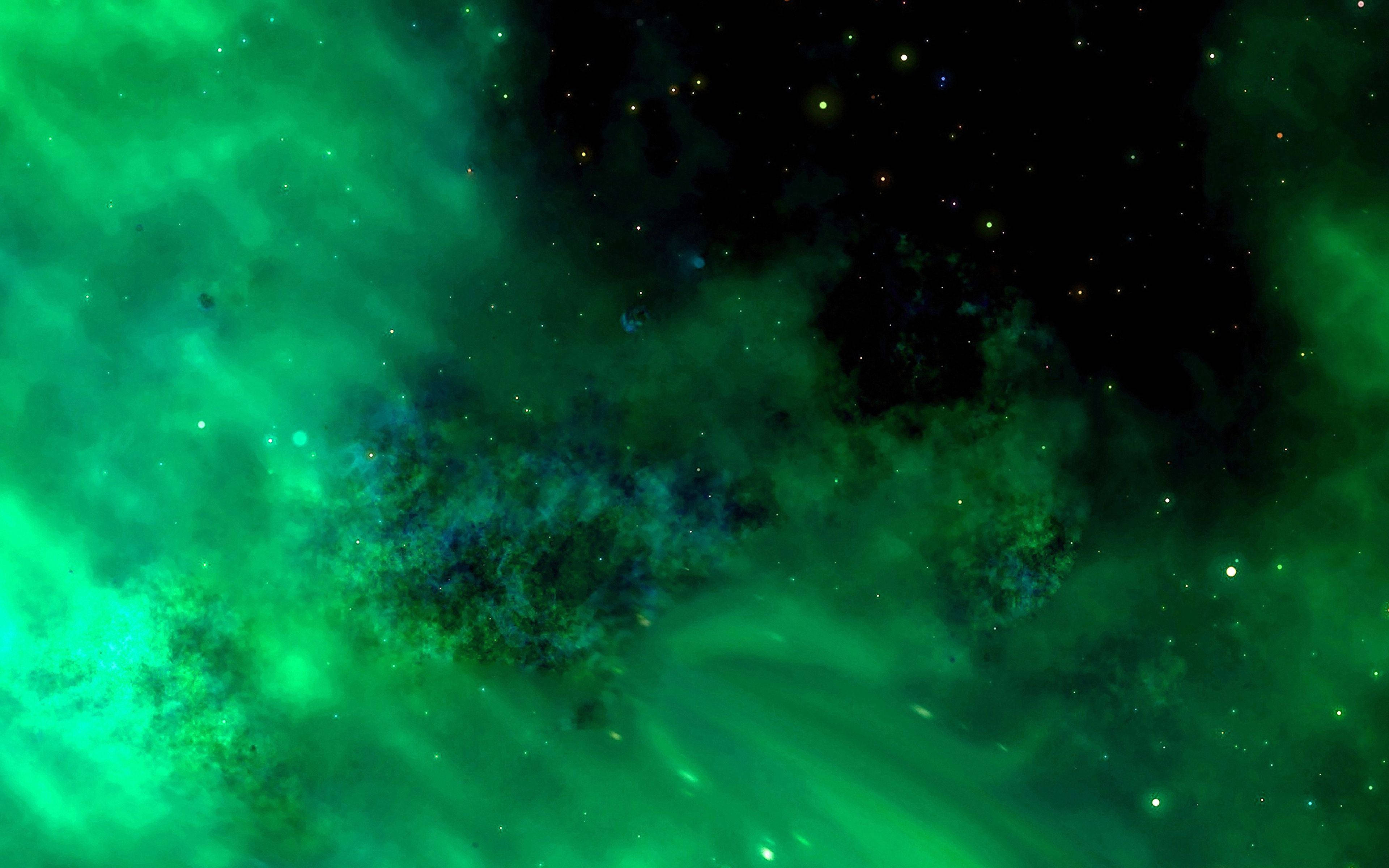 深空中的綠色星雲與星星 — 綠色美學 GIF 壁紙