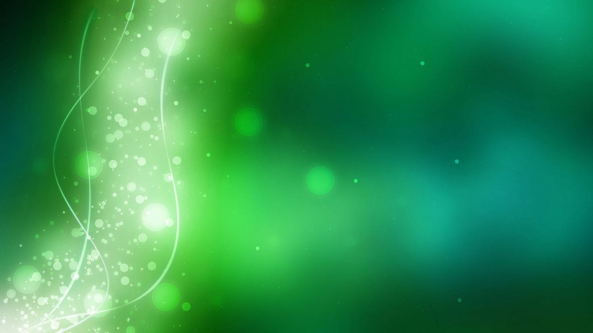 Plain Green 桌布 壁紙 — 充滿活力的綠色漸變背景，帶有發光的白色漩渦和散景光，營造出夢幻的數位氛圍。