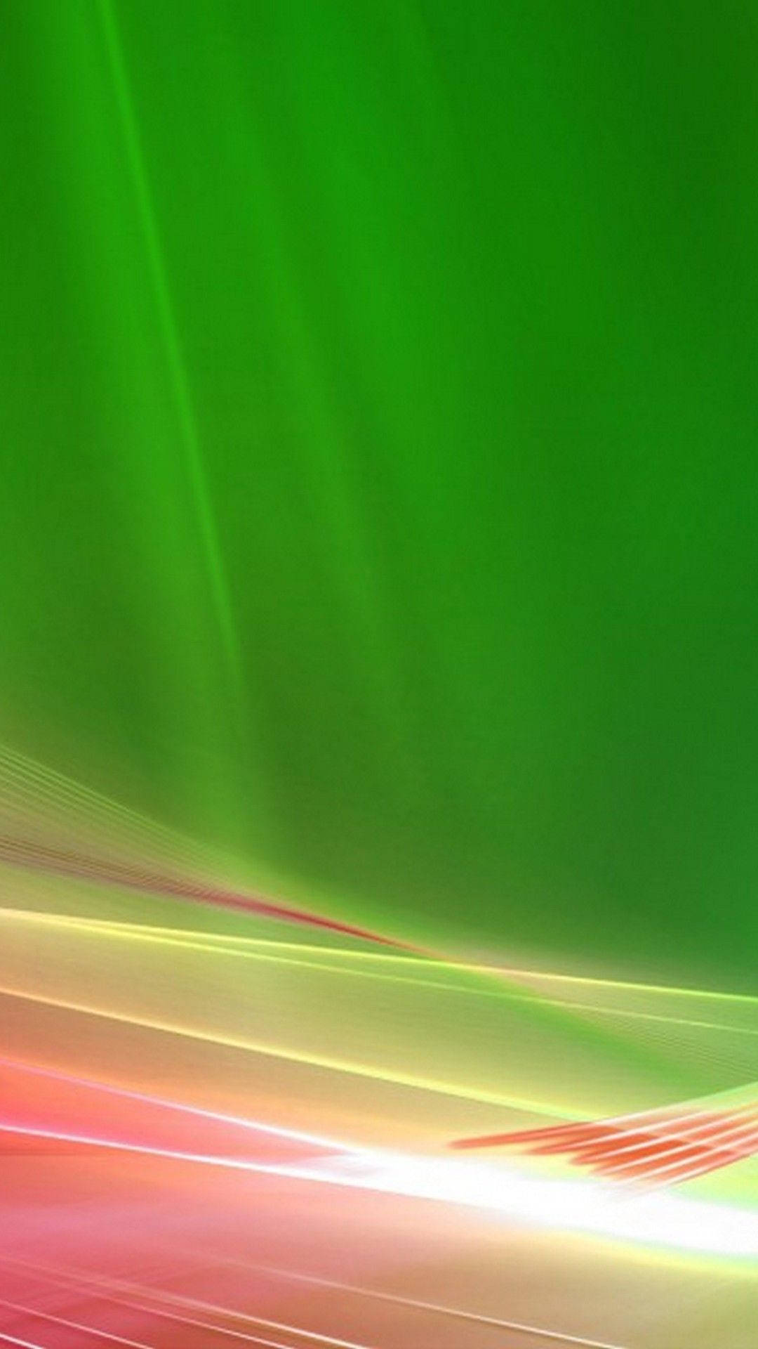 Green Phone 桌布 壁紙 — 充滿活力的綠色漸變背景，帶有紅色、黃色和白色光線條紋，營造出動態的抽象運動效果。