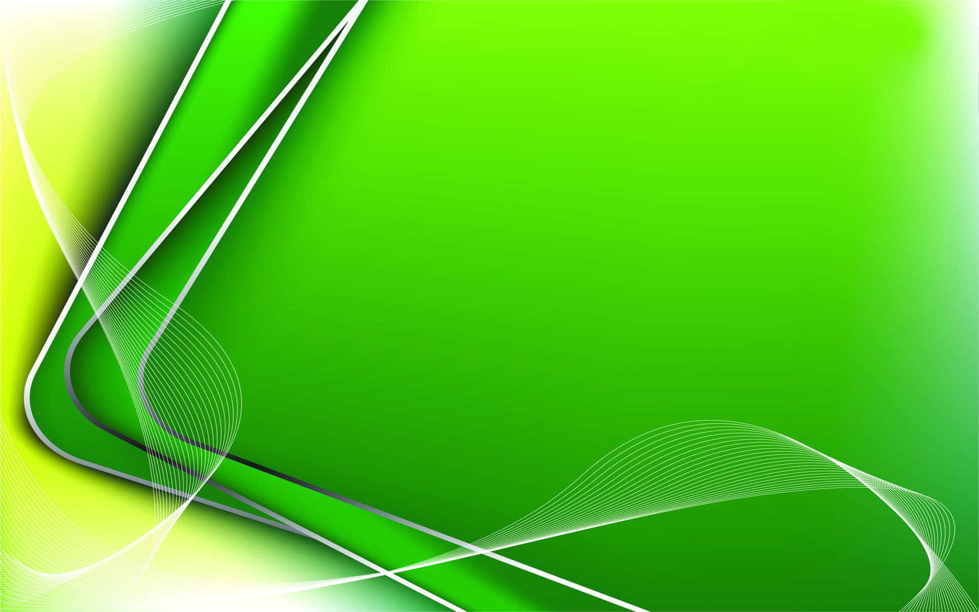 Abstract Green 桌布 壁紙 — 充滿活力的綠色漸變背景，流動的白色和灰色曲線營造出動態的抽象設計。