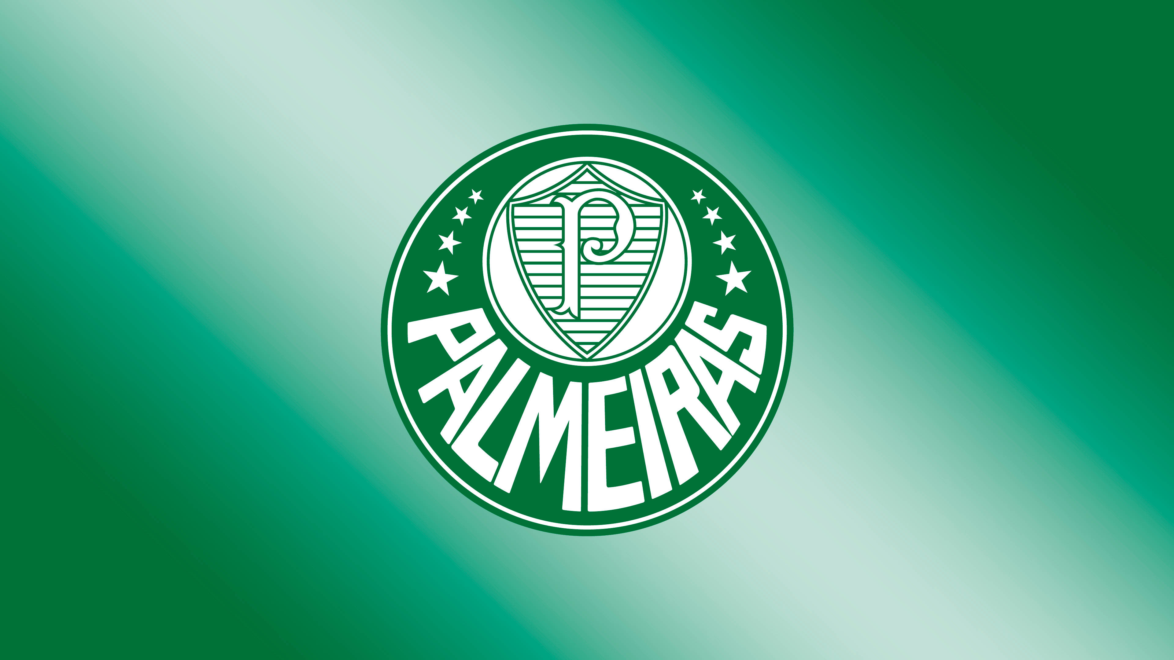 Palmeiras 桌布 壁紙 — 充滿活力的綠色漸變背景，白色帕爾梅拉斯足球俱樂部徽章居中突出顯示。