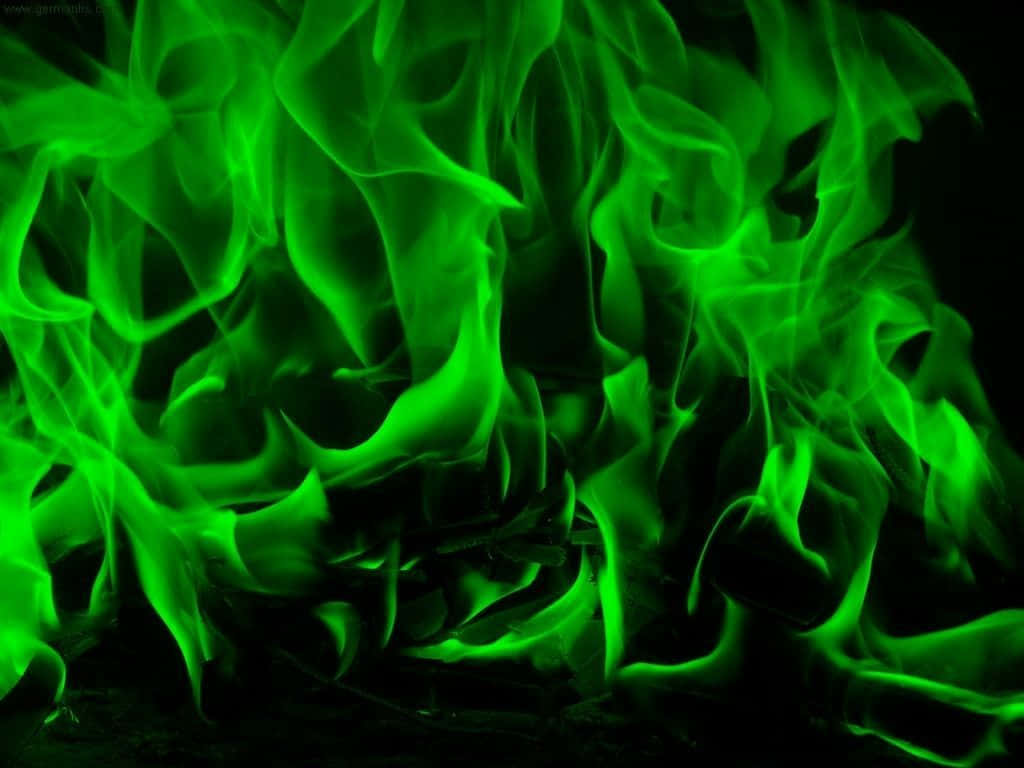 Green And Black 桌布 壁紙 — 充滿活力的綠色火焰在漆黑的背景上動態舞動，營造出強烈的發光效果。