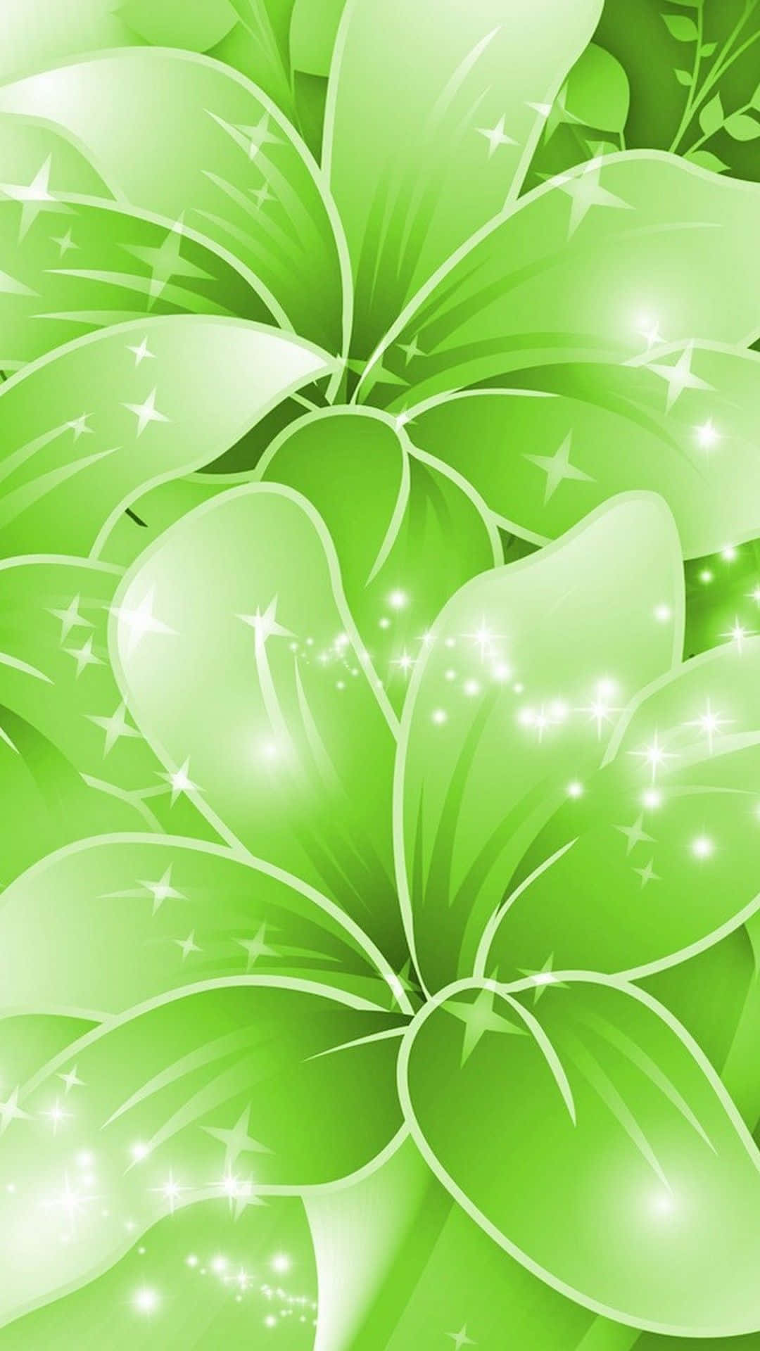 翡翠綠 桌布 壁紙 — 充滿活力的綠色百合花，帶有發光的星爆和柔和漸變，創造出神奇的植物壁紙。