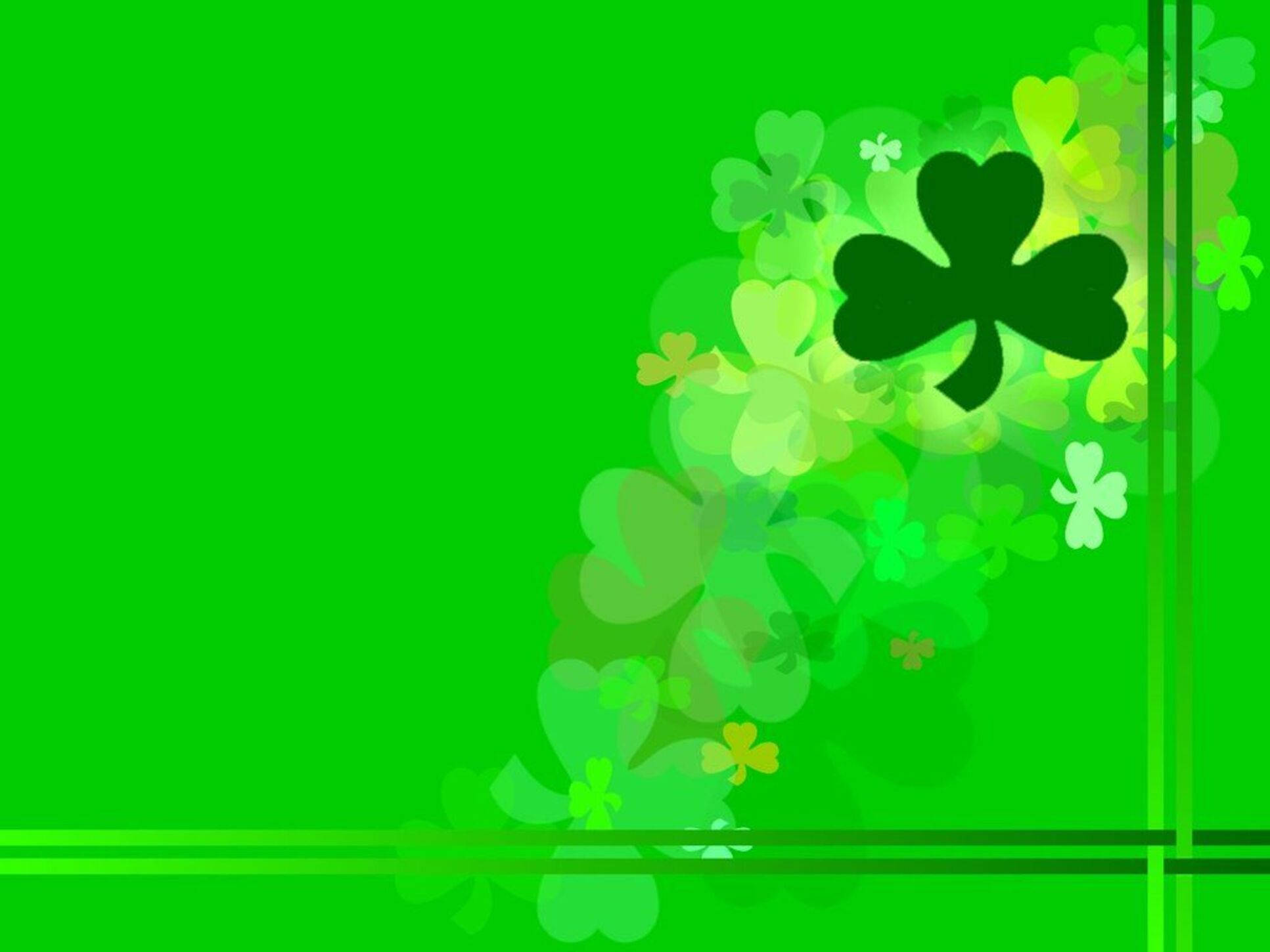 St Patrick's Day 桌布 壁紙 — 充滿活力的綠色背景，帶有從右上角到左下角對角流動的三葉草葉片瀑布。