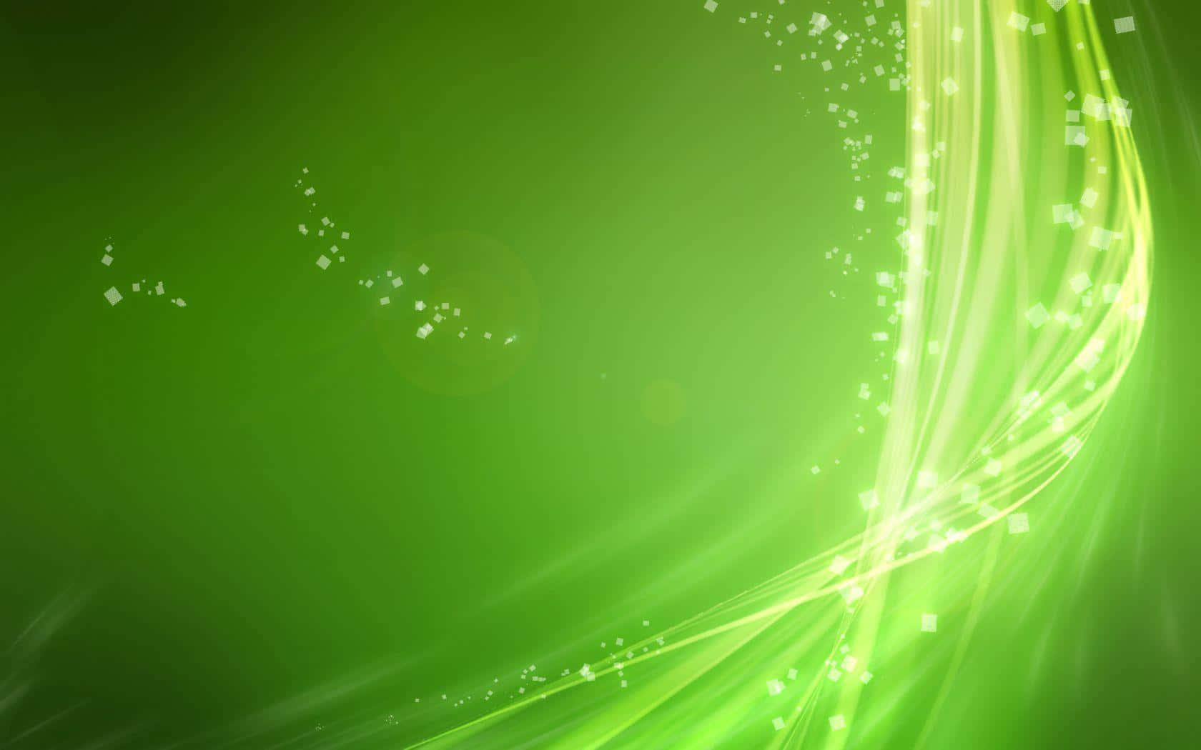 Cool Green 桌布 壁紙 — 充滿活力的綠色背景，帶有發光的燈光條紋和閃爍的粒子對角流動。