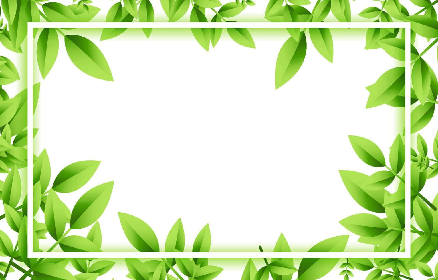 leafy 桌布 壁紙 — 充滿活力的綠色葉子在潔淨的白色矩形空間周圍形成自然邊框。