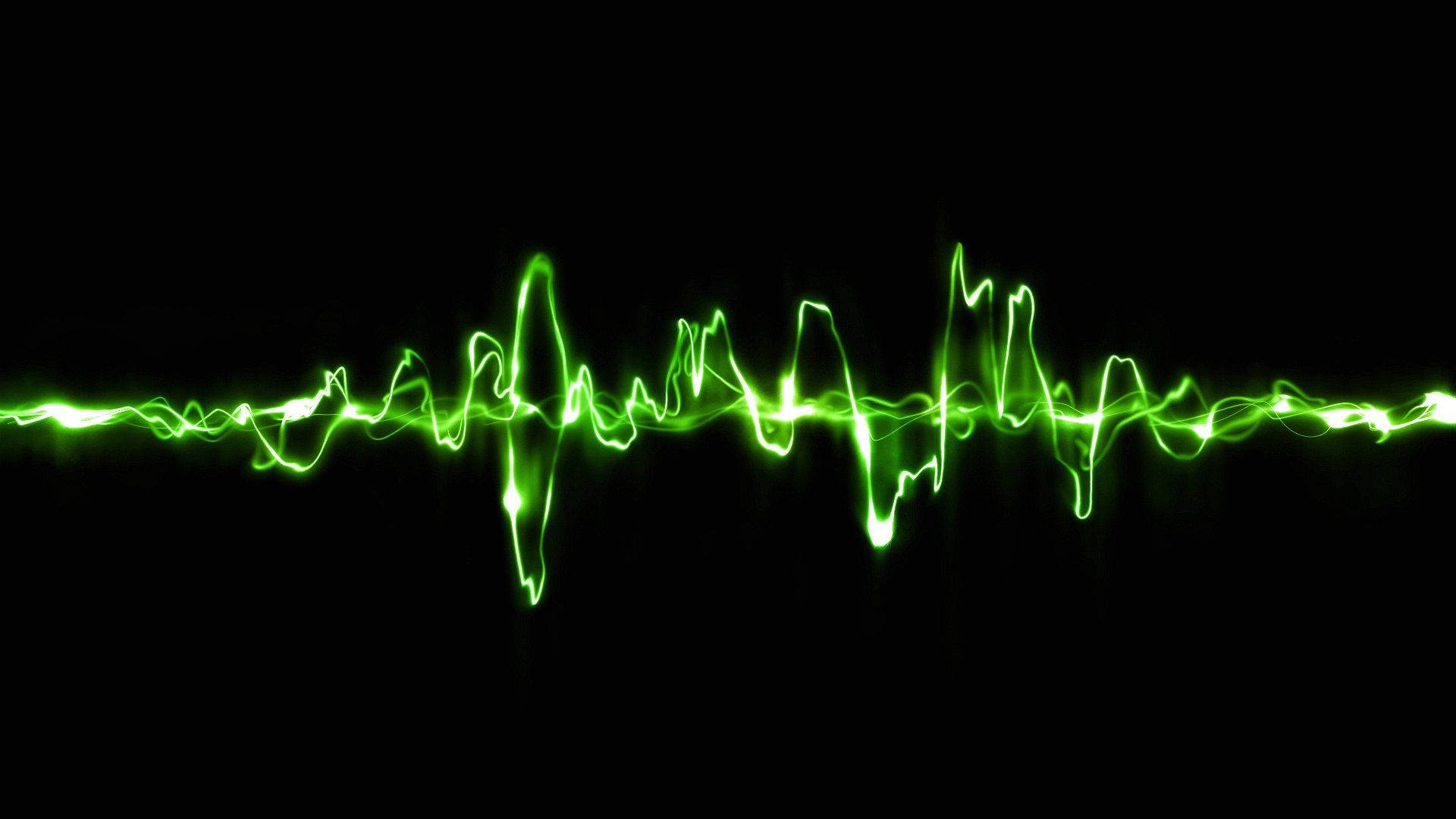 Electronics 桌布 壁紙 — 充滿活力的綠色霓虹波形在純黑色背景上動態脈動。