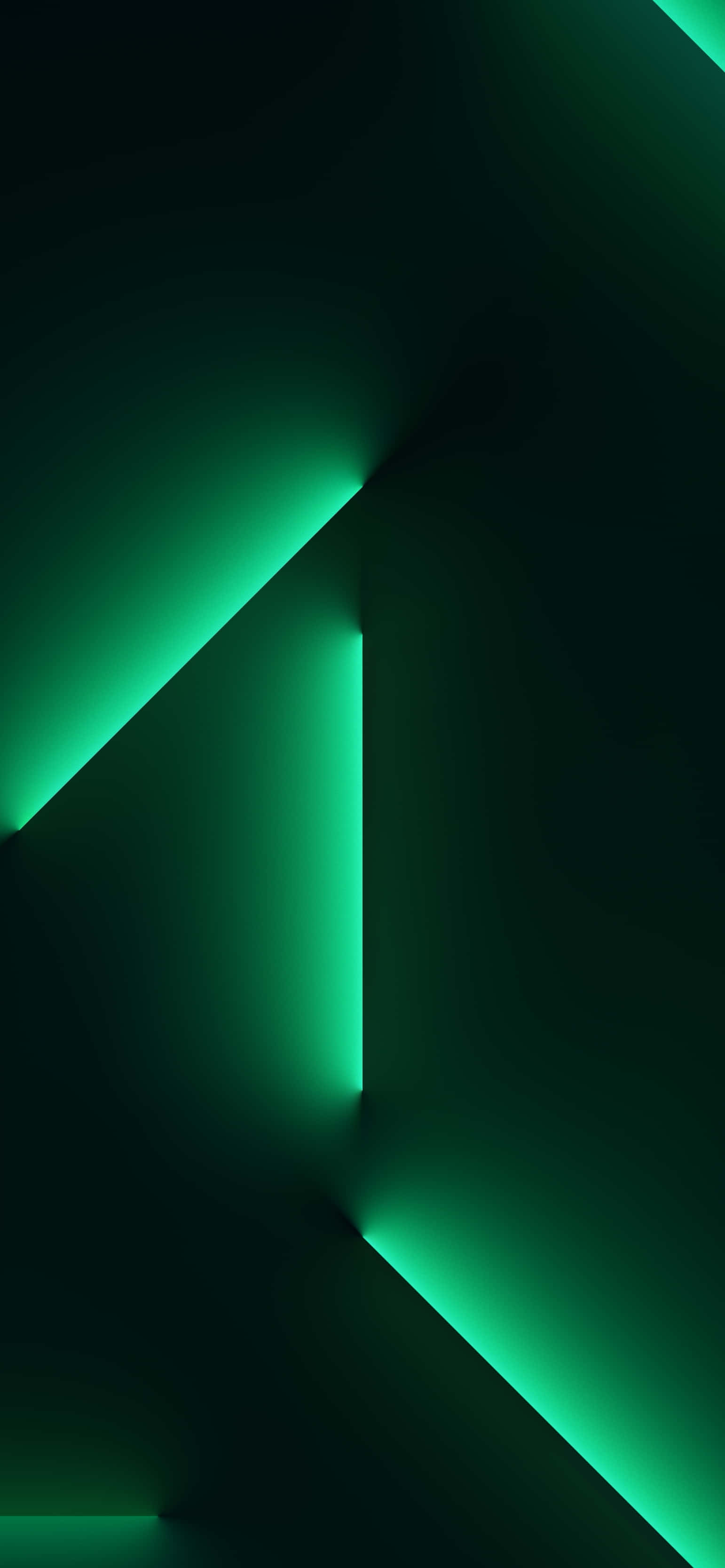 Green Led 桌布 壁紙 — 充滿活力的綠色霓虹燈光束穿過深邃的黑色虛空，構成極簡抽象構圖。