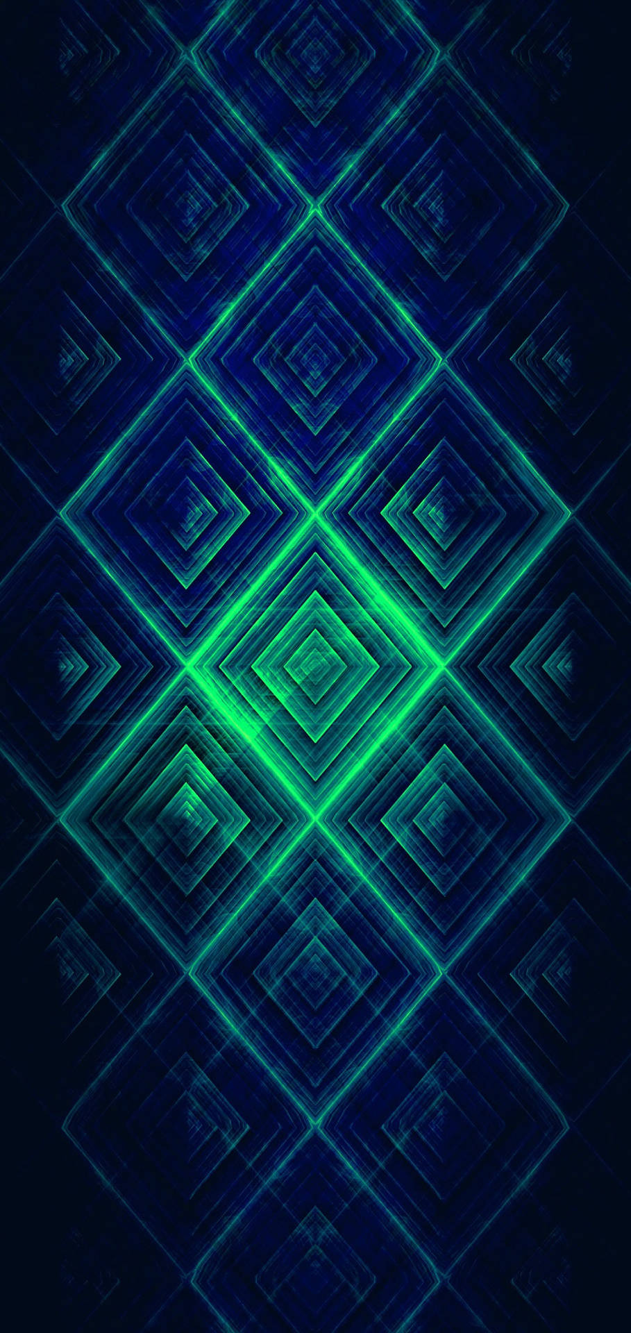 深藍色數位背景上發光的綠色鑽石圖案