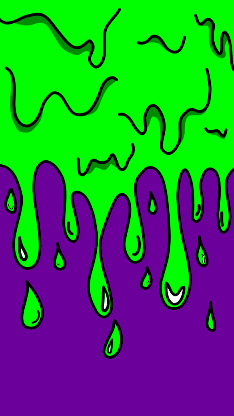paint 桌布 壁紙 — 充滿活力的綠色黏液以波浪線條從上到下滴落，背景為大膽的紫色。