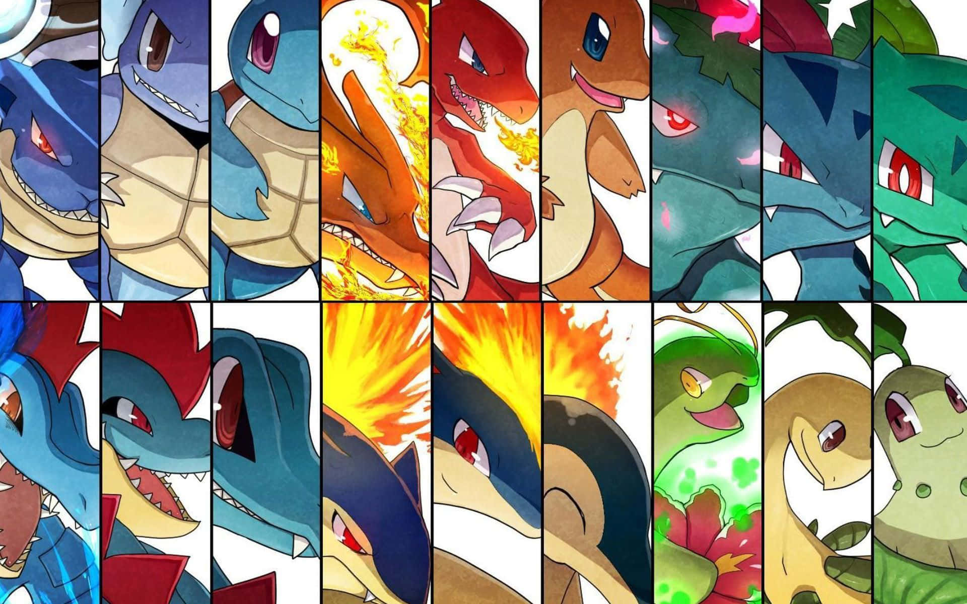 Charmander 桌布 壁紙 — 充滿活力的網格，展示標誌性的寶可夢角色，表情強烈，能量如火。