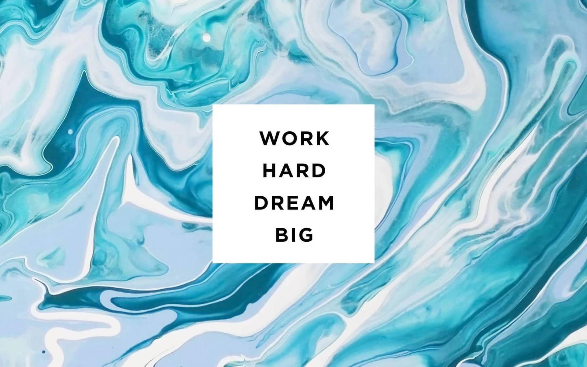 在旋轉的藍白抽象背景上，work hard dream big 的勵志文字。 — 淺藍色美學動圖 壁紙