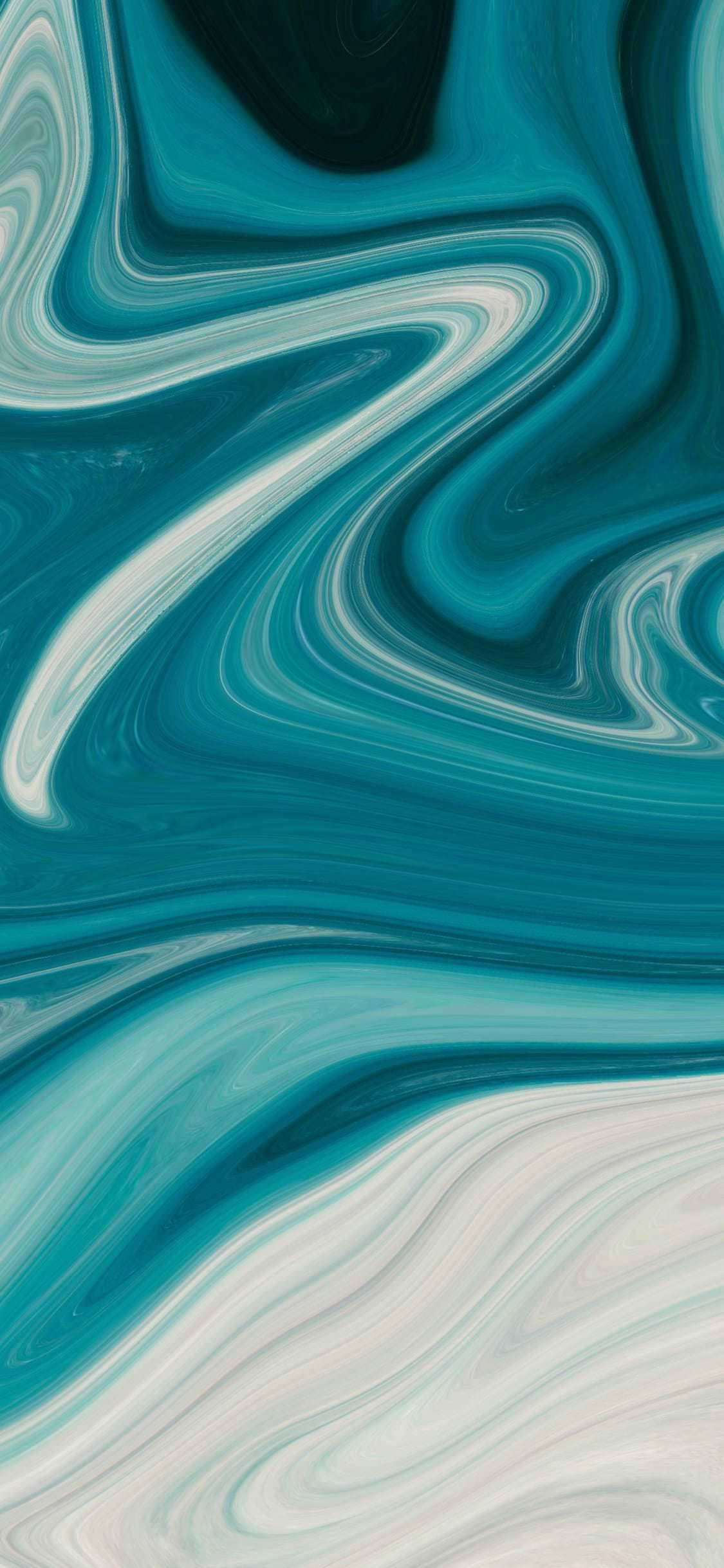 Painting 桌布 壁紙 — 充滿活力的藍綠色和白色漩渦以流暢的有機圖案在迷人的抽象畫布上流動。