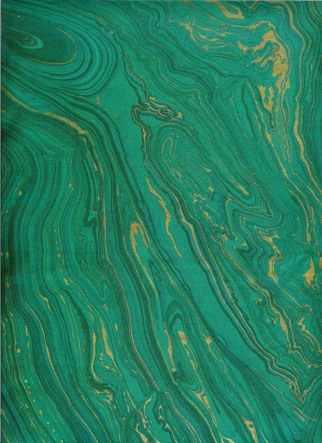 綠色 桌布 壁紙 — 充滿活力的藍綠色和金色漩渦圖案模仿天然孔雀石，具有豐富的有機流動感。