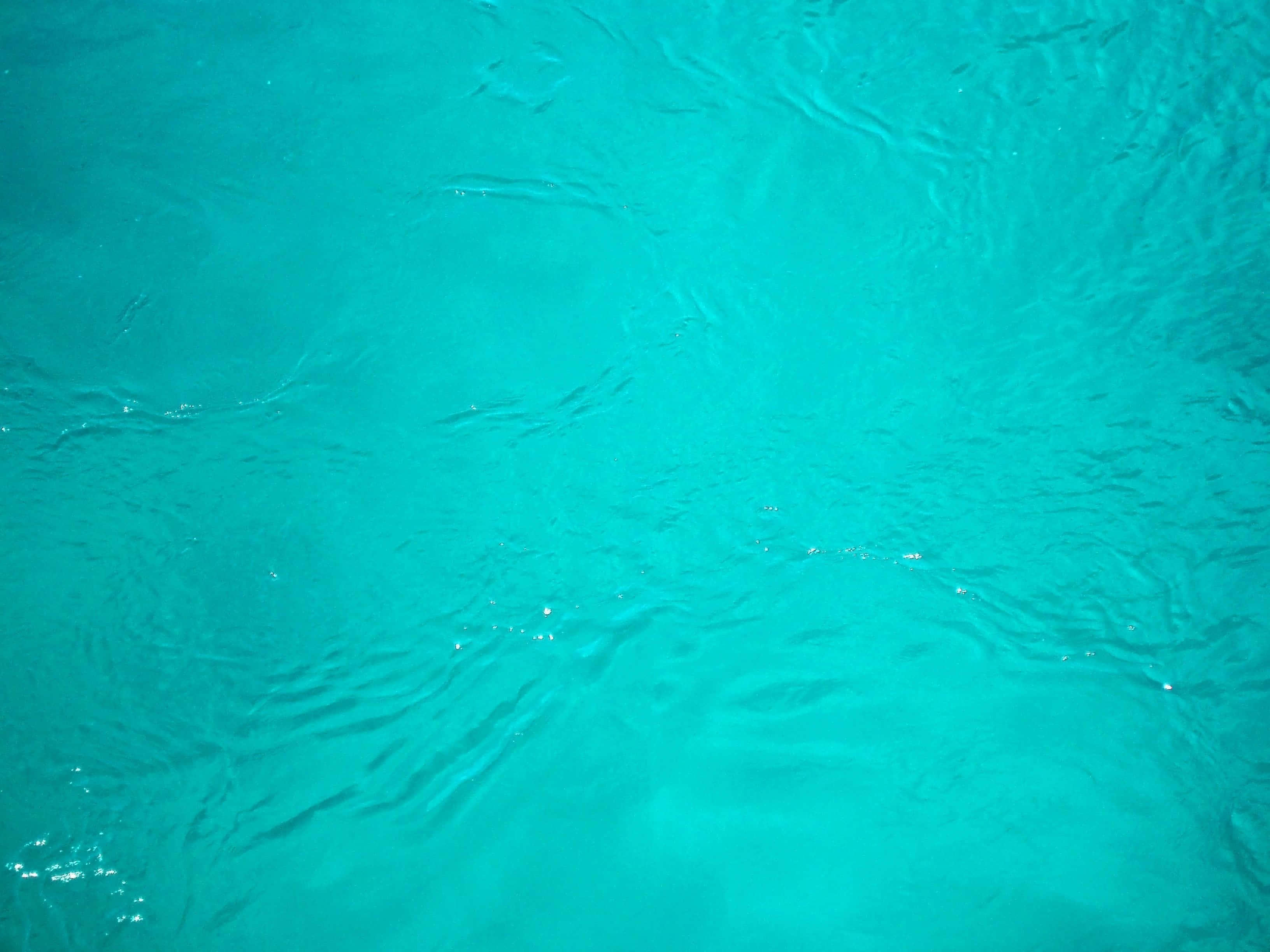 Cyan Aesthetic 桌布 壁紙 — 充滿活力的藍綠色海水在明亮的陽光下輕輕泛起漣漪，在水面上形成閃爍的圖案。