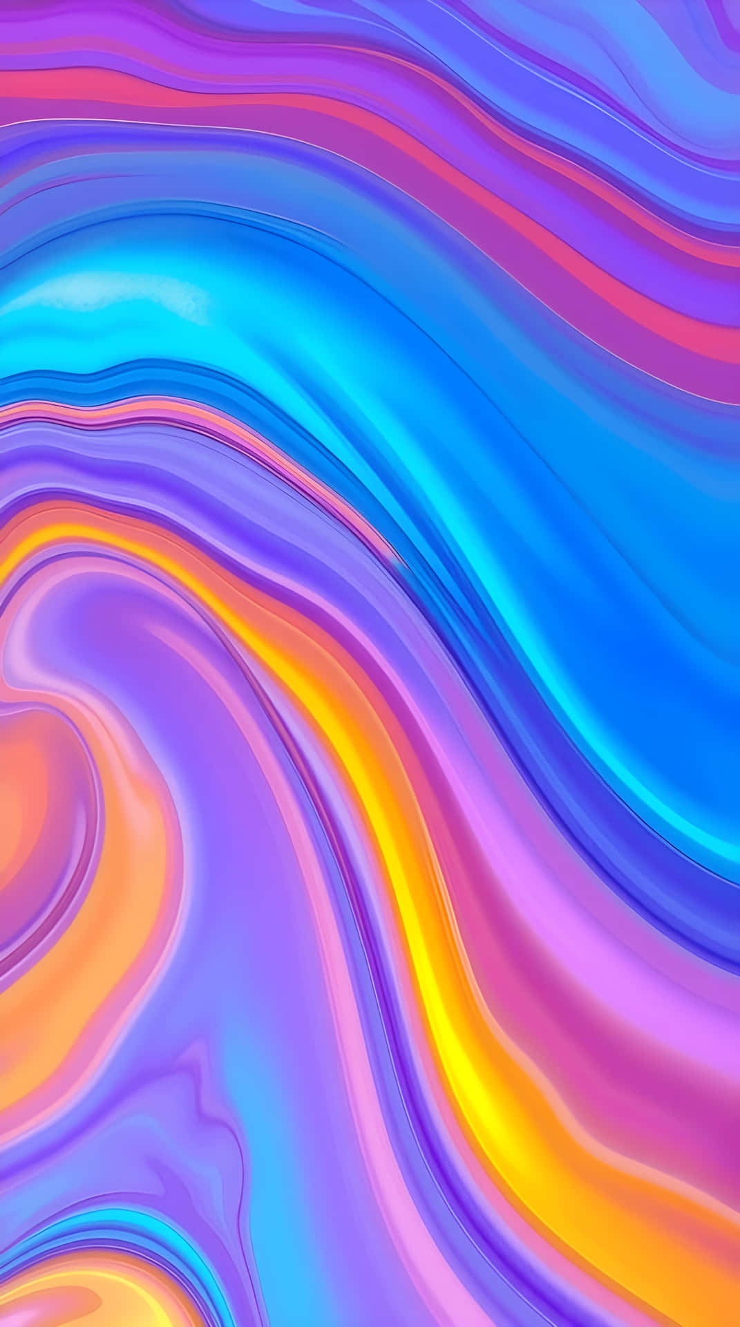 Abstract Swirling Colors of Blue, Purple, and Orange 壁紙 — 充滿活力的藍色、紫色、粉紅色和黃色漩渦帶在畫面中流暢地流動。