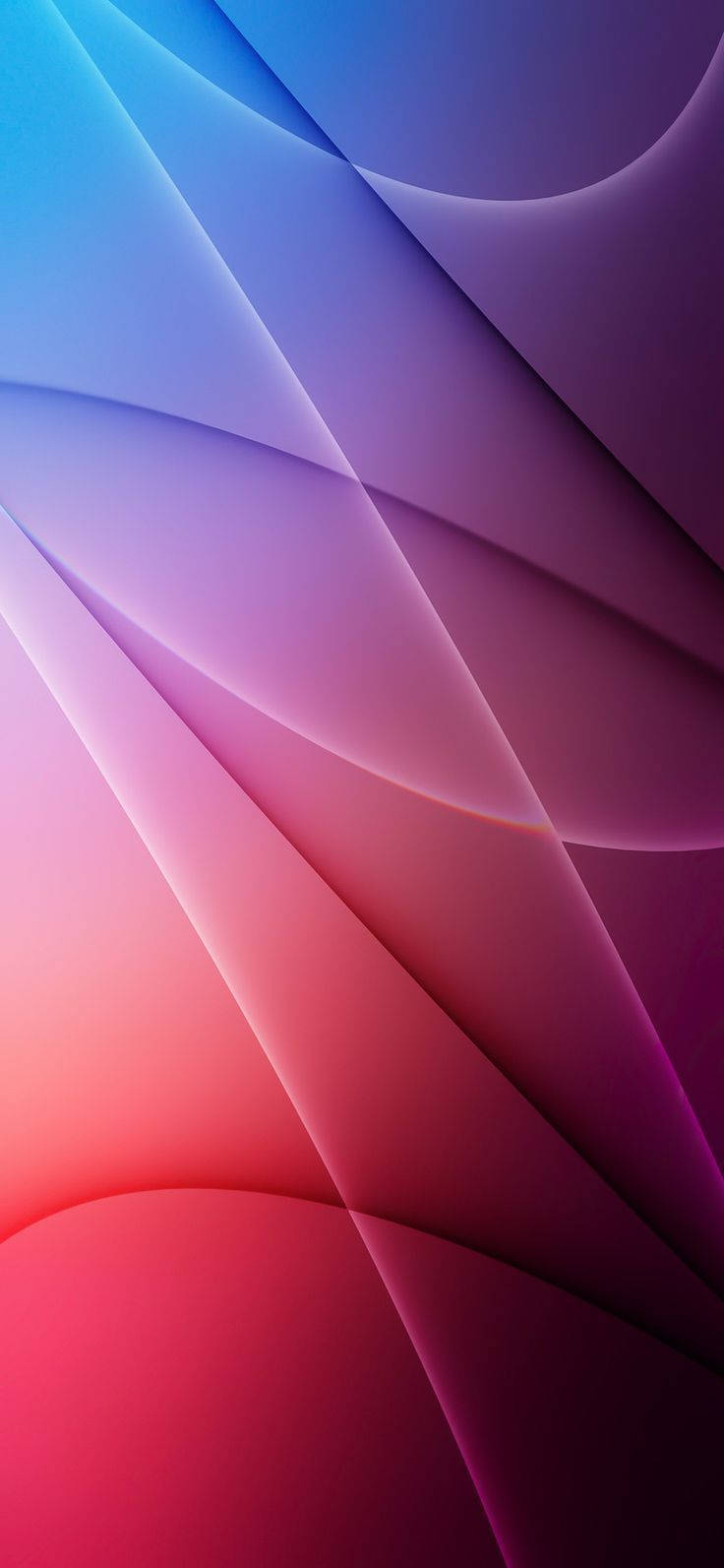 Apple iPhone 預設 桌布 壁紙 — 充滿活力的藍色、紫色和紅色抽象波浪沿對角線流過平滑的漸變背景。