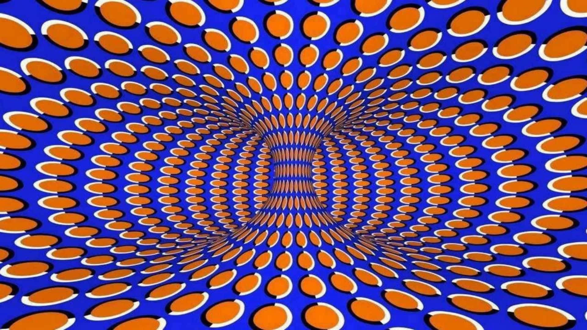 Optical Illusions 桌布 壁紙 — 充滿活力的藍色和橙色橢圓形狀創造出螺旋隧道的迷人錯覺。