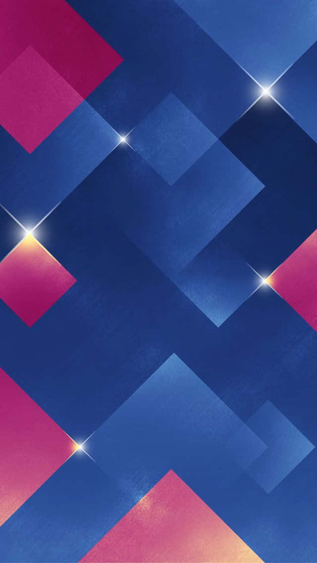 640x1136 桌布 壁紙 — 充滿活力的藍色和洋紅色幾何方形，帶有發光的星爆，創造出動態的數位抽象圖案。