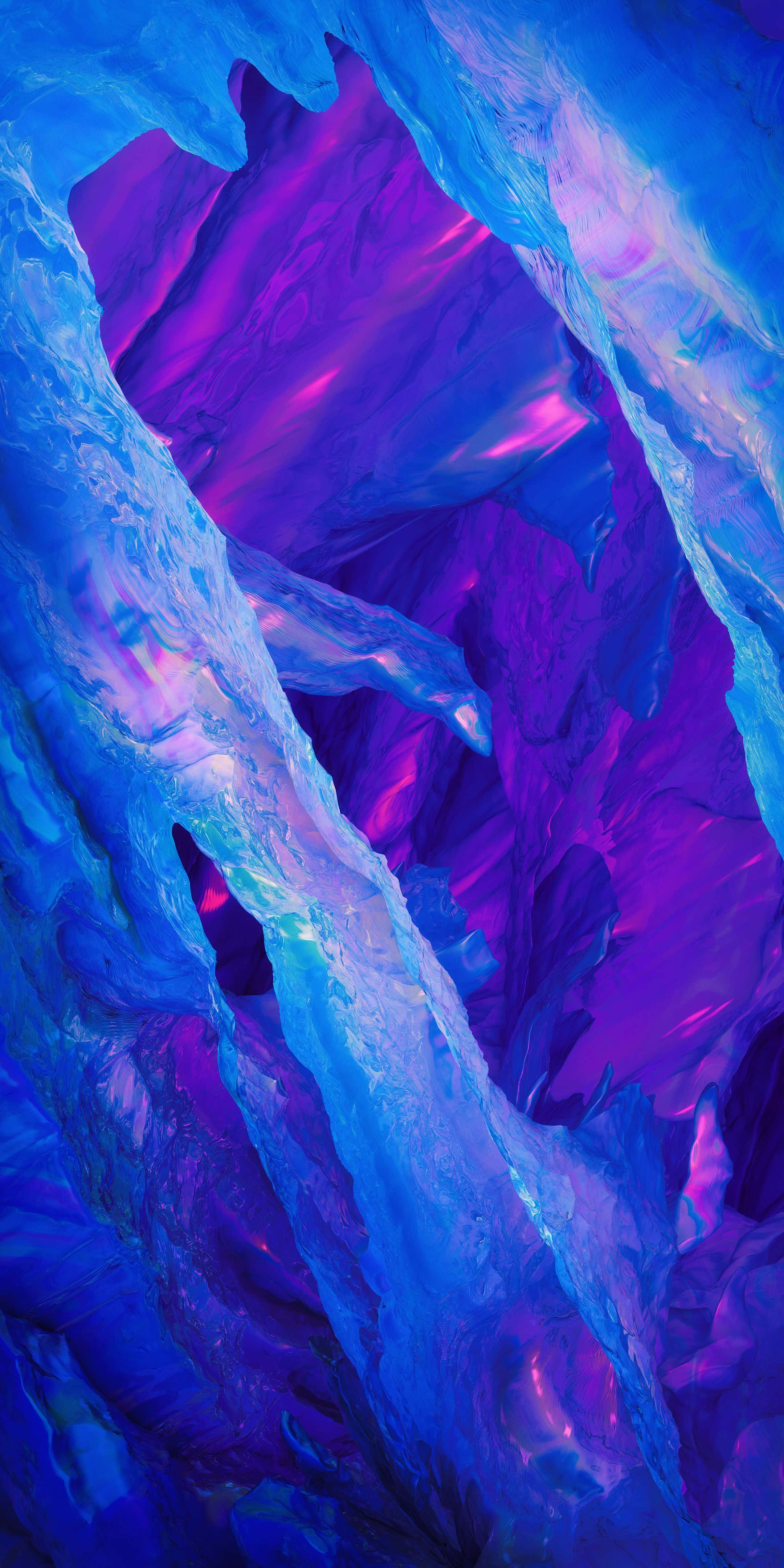Blue And Purple 桌布 壁紙 — 充滿活力的藍色和紫色抽象波浪在發光、流動的數位構圖中旋轉。