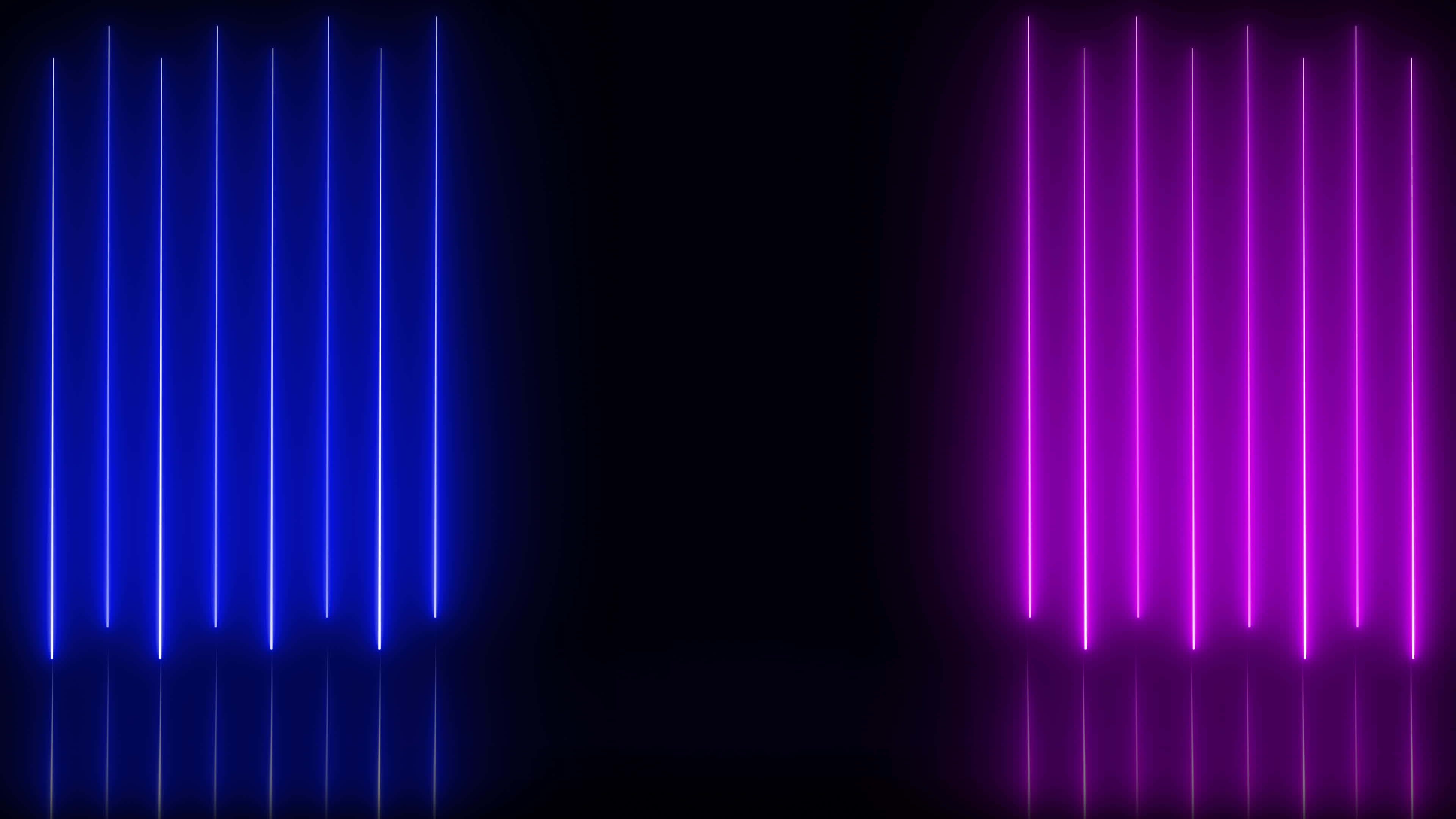Stream 桌布 壁紙 — 充滿活力的藍色和紫色霓虹燈條在黑暗背景上垂直發光，下方有微妙的反射。