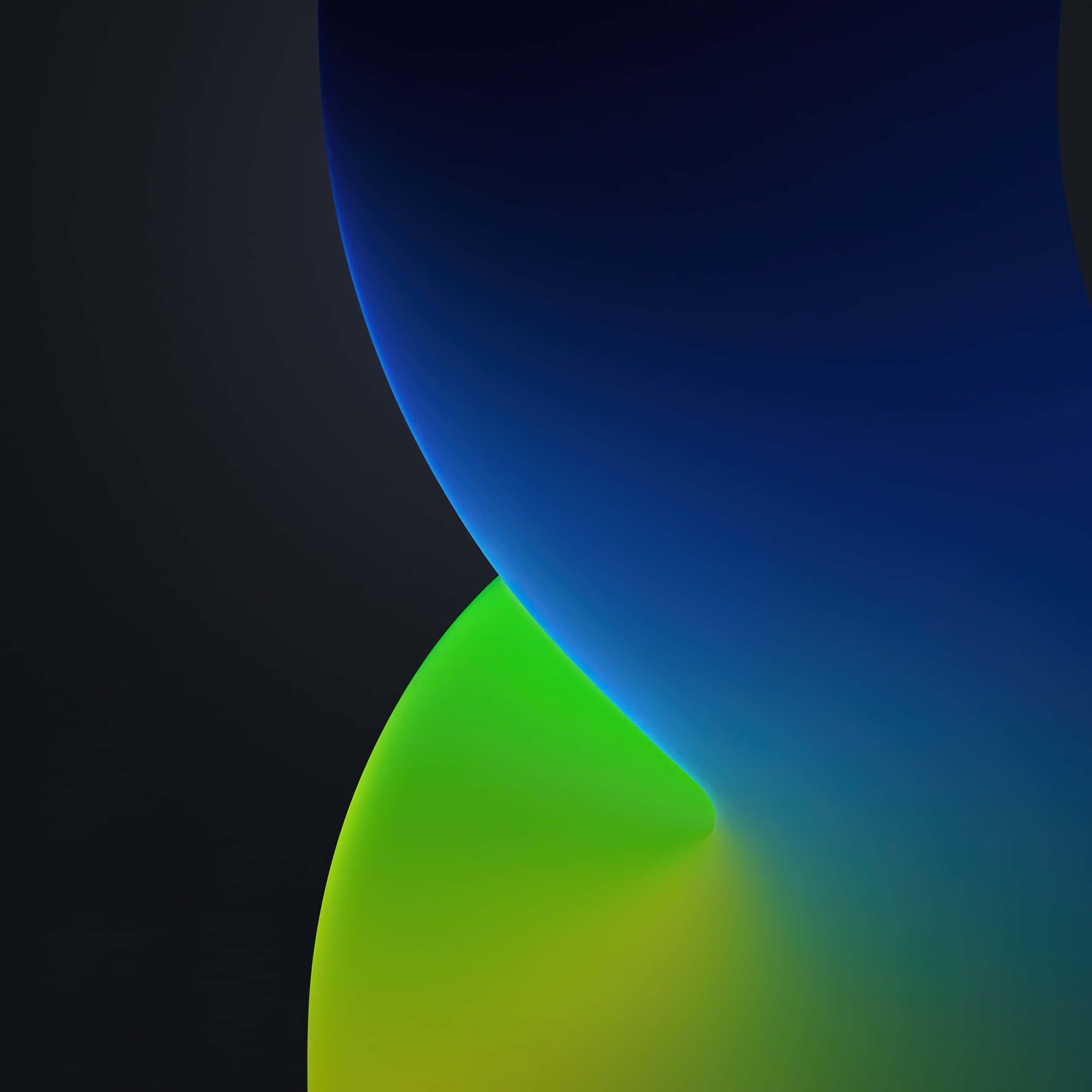 iPhone 桌布 壁紙 — 充滿活力的藍色和綠色抽象曲線在深色背景上以平滑漸變發光。