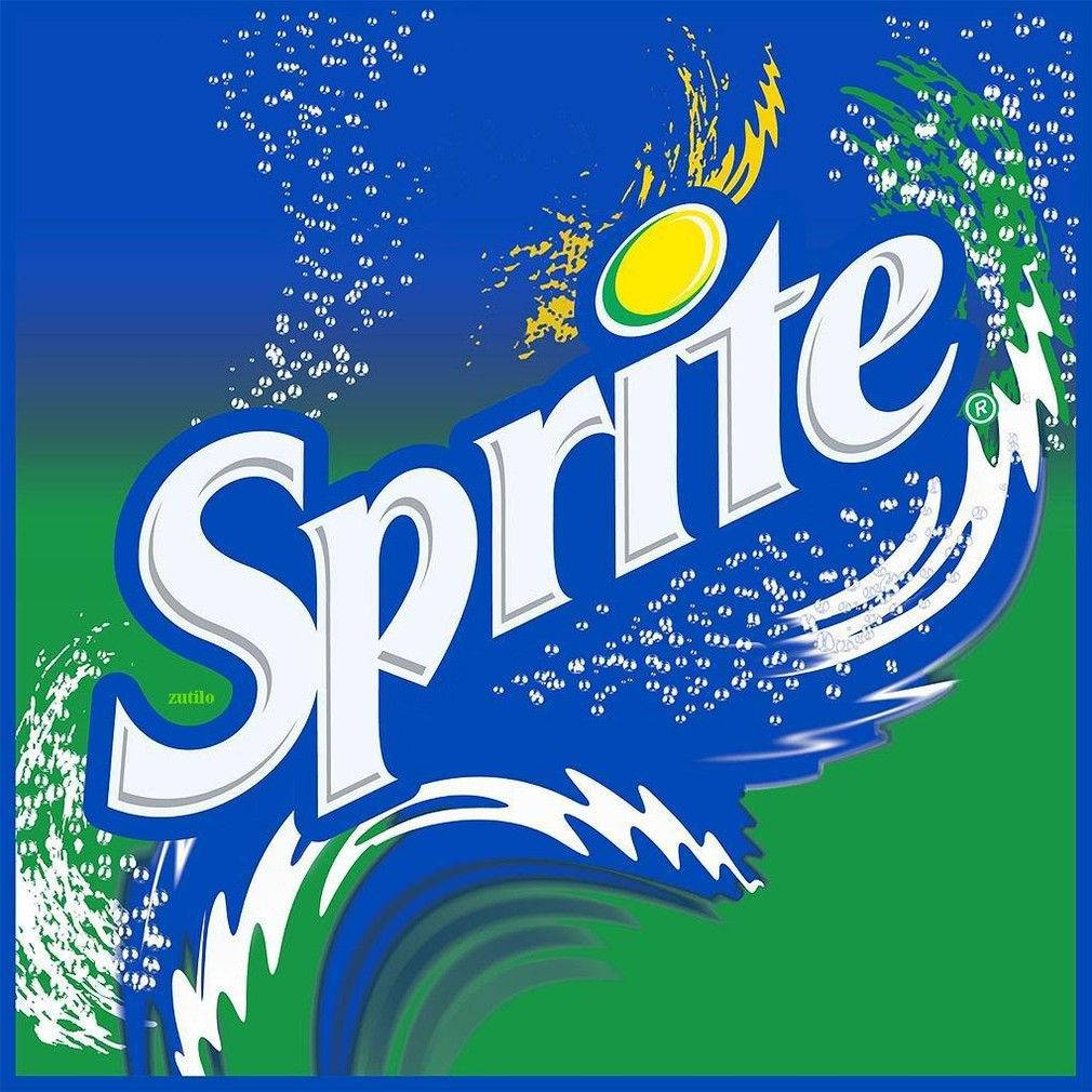 Brand 桌布 壁紙 — 充滿活力的藍色和綠色背景，白色氣泡圍繞著標誌性的雪碧標誌旋轉。