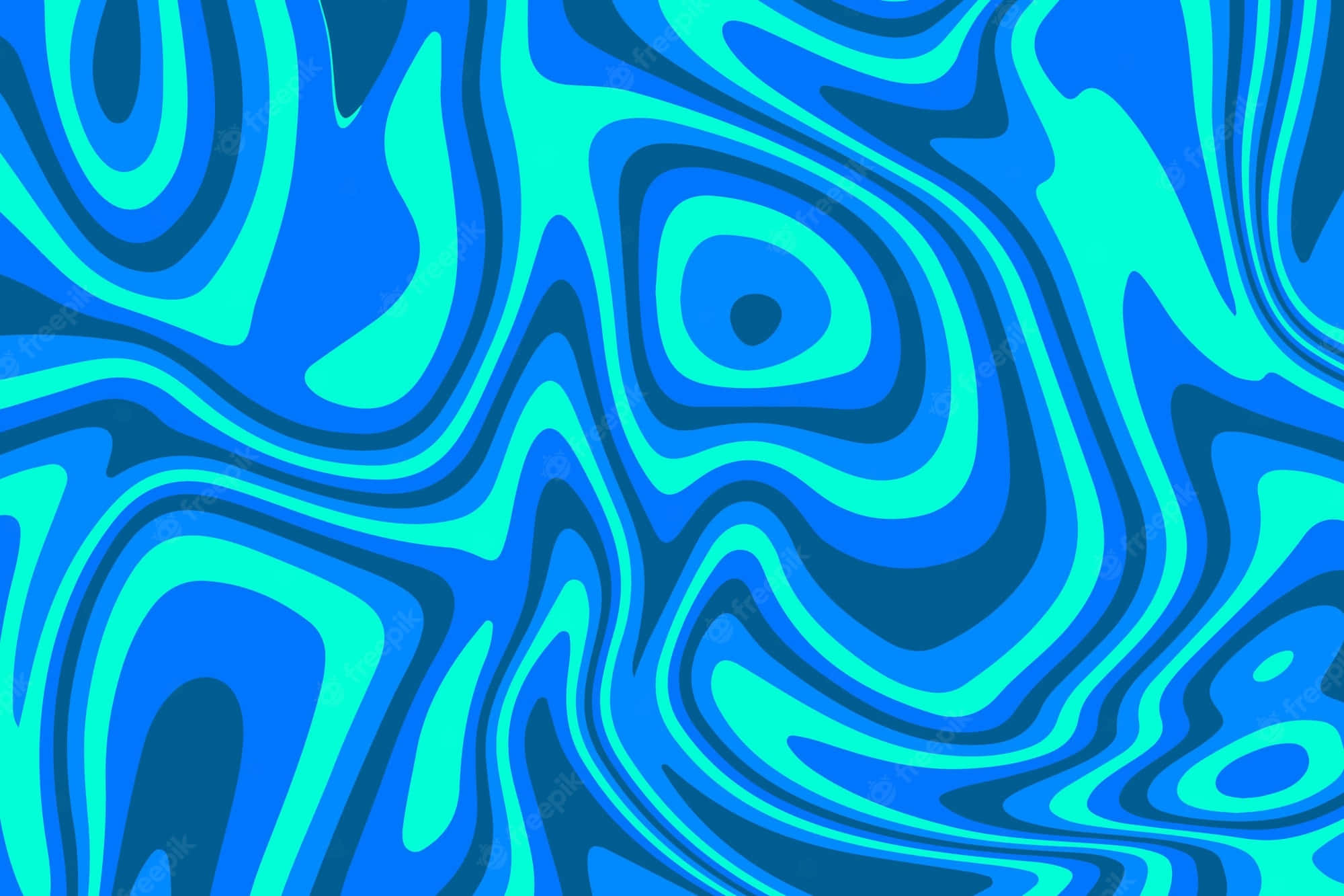 Trippy Blue 桌布 壁紙 — 充滿活力的藍色和藍綠色抽象波浪以催眠般的漩渦圖案流過整個畫面。