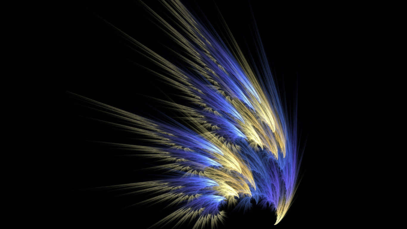 1366x768 Amoled 桌布 壁紙 — 充滿活力的藍色和金色分形卷鬚在數位藝術作品中動態地爆發，映襯著純粹的黑色虛空。