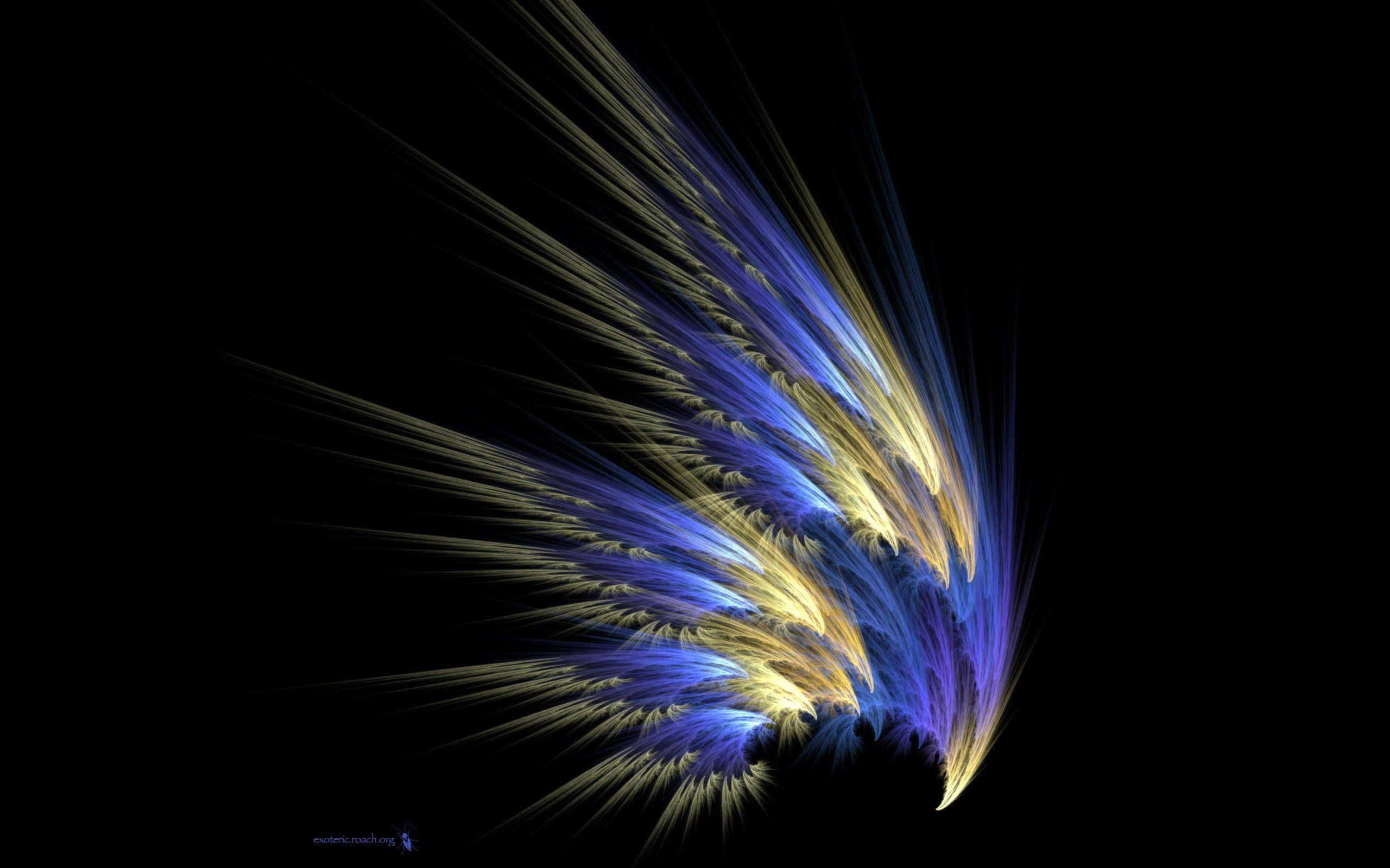 Best Amoled 桌布 壁紙 — 充滿活力的藍色和金色分形卷鬚在漆黑的虛空中動態爆發，創造出超凡脫俗的宇宙爆炸。