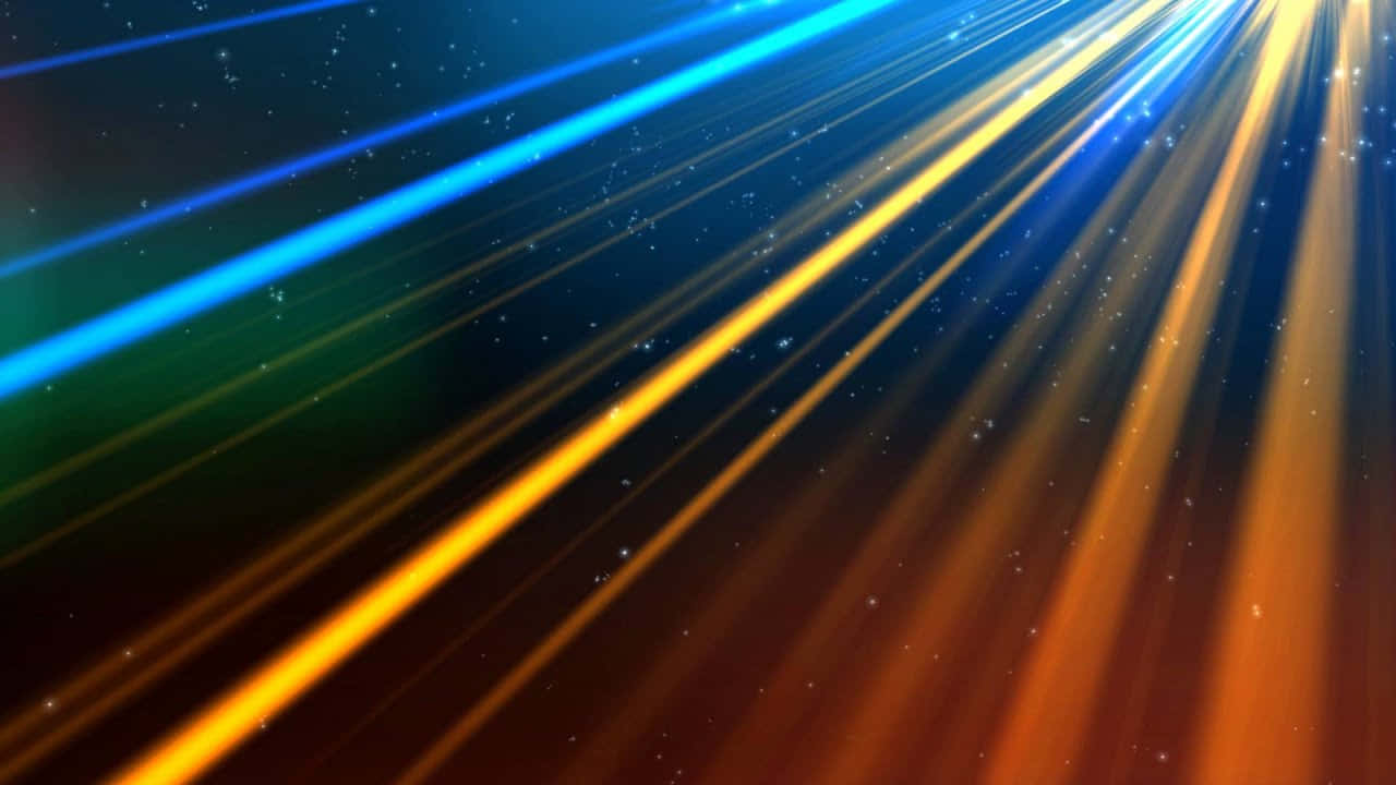 RGB 桌布 壁紙 — 充滿活力的藍色和金色對角光束劃過點綴著閃爍星星的黑暗宇宙背景。