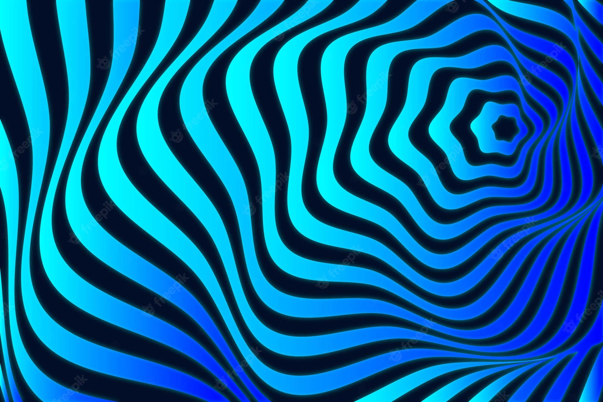 Trippy Blue 桌布 壁紙 — 充滿活力的藍色和黑色波浪條紋，透過漸變陰影營造出催眠般的漩渦隧道效果。
