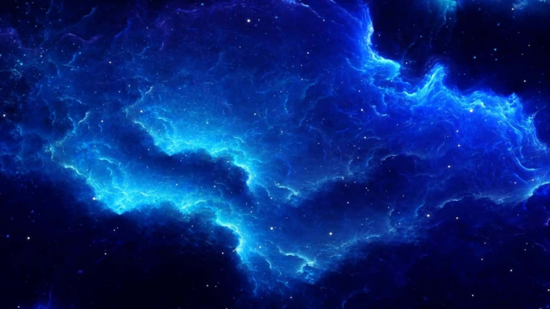 雲朵 桌布 壁紙 — 充滿活力的藍色宇宙星雲在深邃太空背景下旋轉，伴隨著發光的星星。
