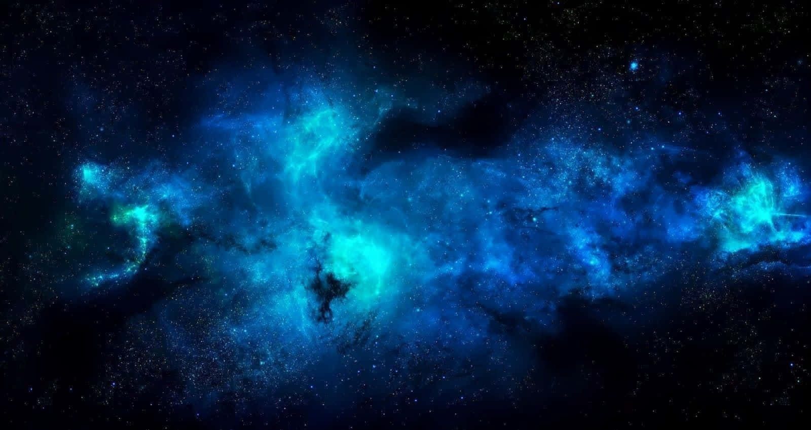 酷炫太空 桌布 壁紙 — 充滿活力的藍色宇宙星雲在深邃的黑色太空中旋轉，點綴著閃爍的星星。