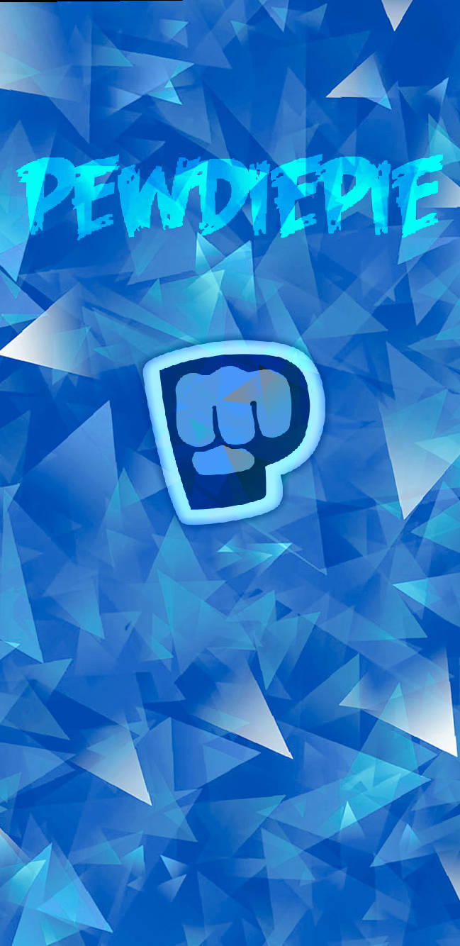 PewDiePie 桌布 壁紙 — 充滿活力的藍色幾何壁紙，上面有PewDiePie標誌，一個風格化的拳頭在「P」內，名字以粗體塗鴉風格文字呈現。
